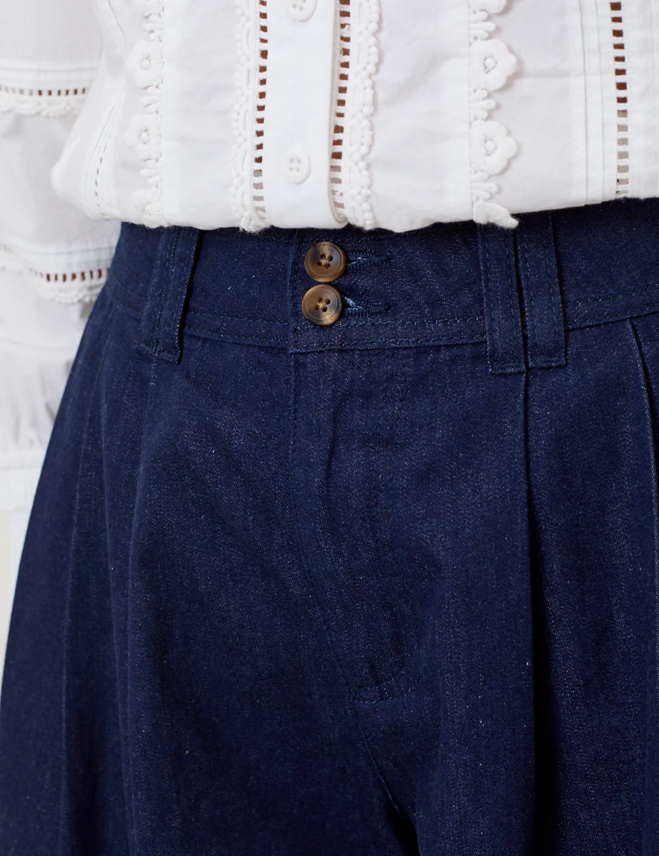 Dark Blue Pleated High Waisted Shorts - Image 4