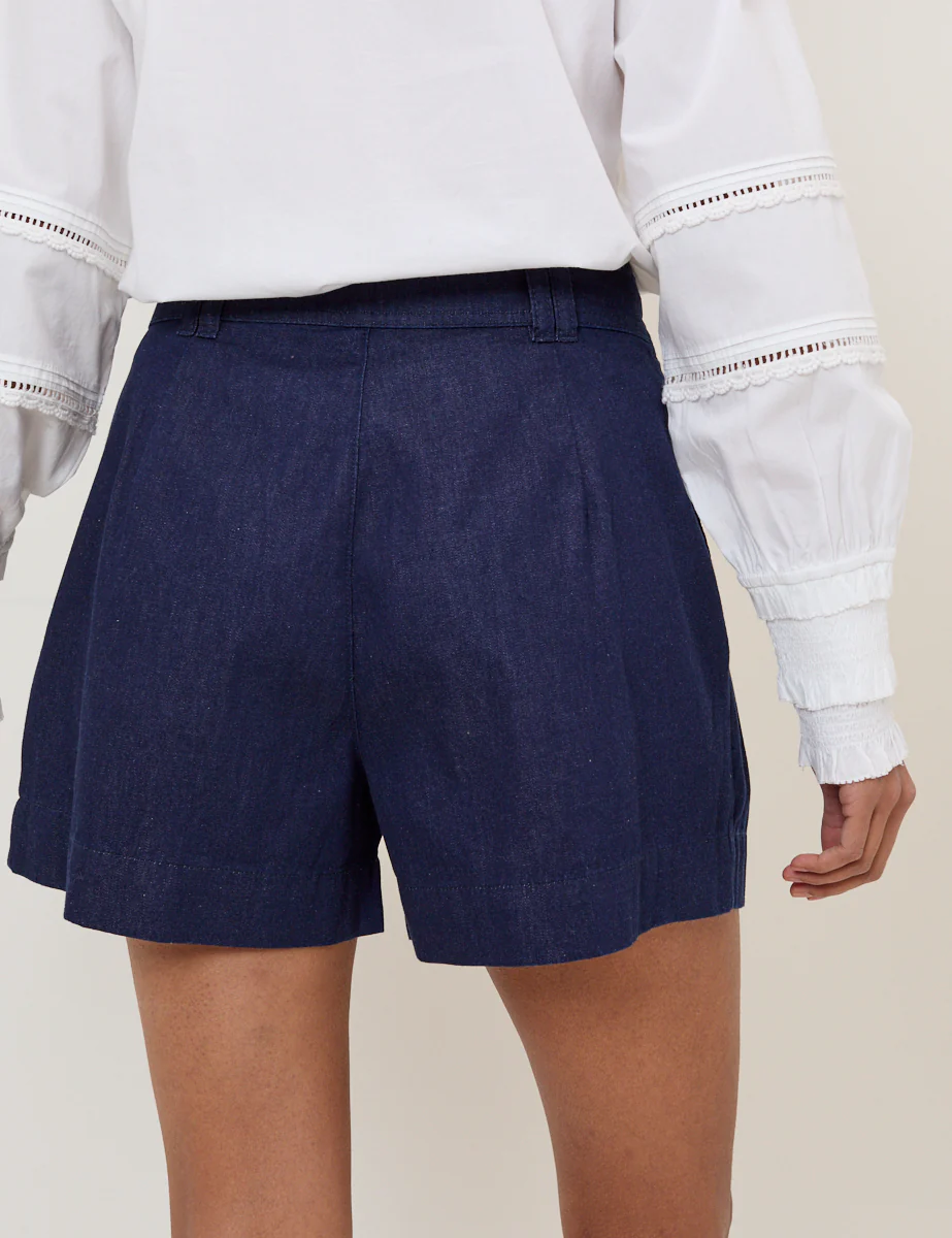 Dark Blue Pleated High Waisted Shorts - Image 5