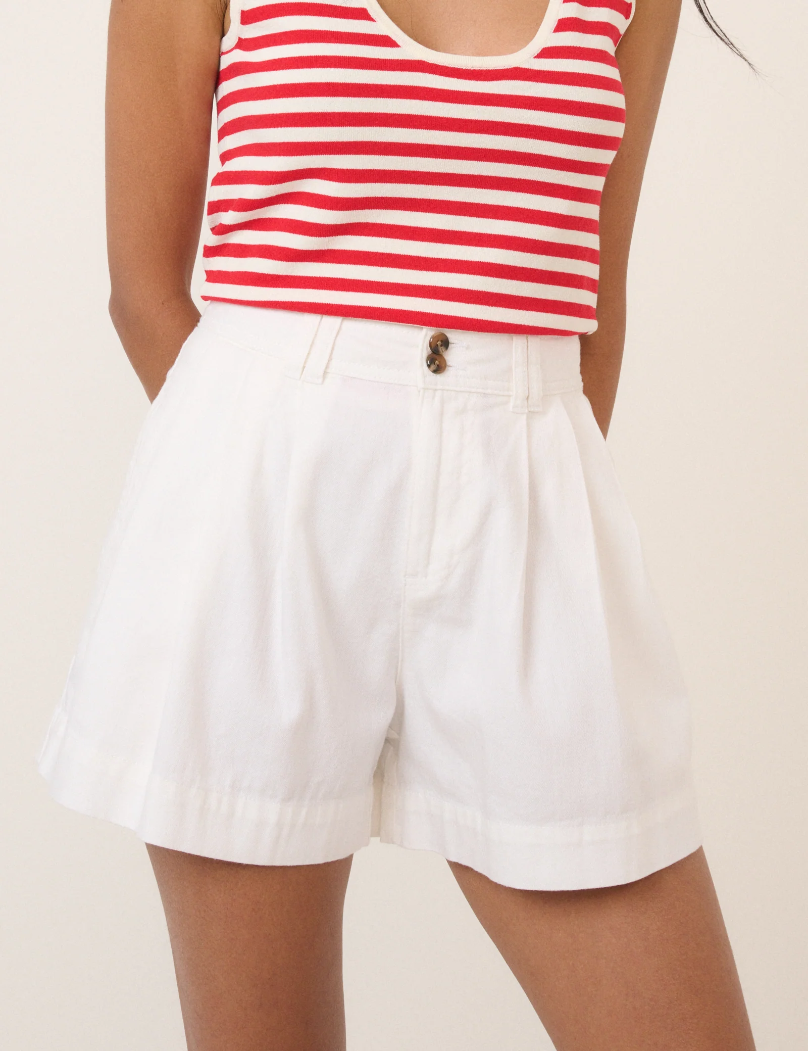 White Pleated High Waisted Shorts - Image 4