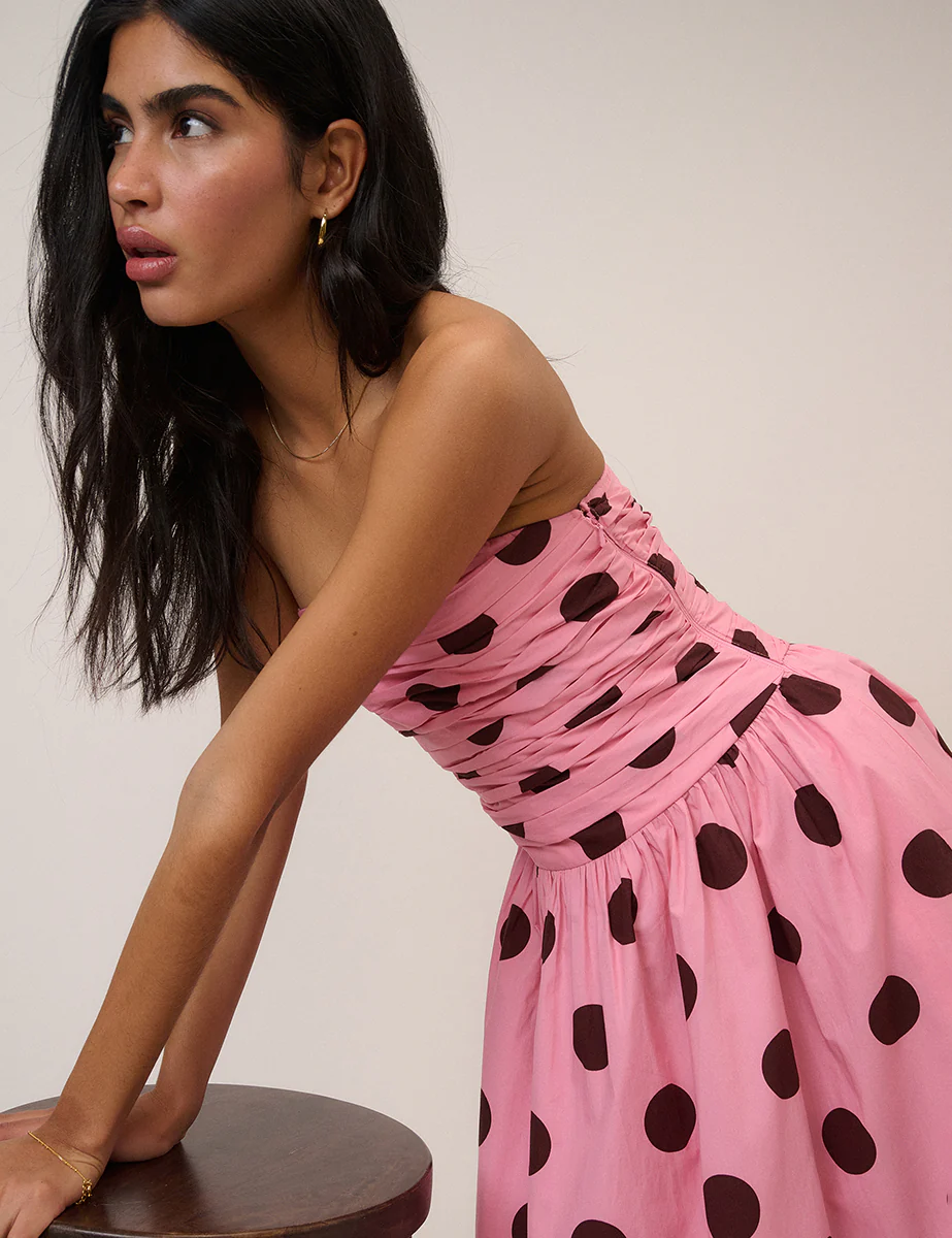 Pink Polka Dot Bandeau Alice Midi Dress - Image 3
