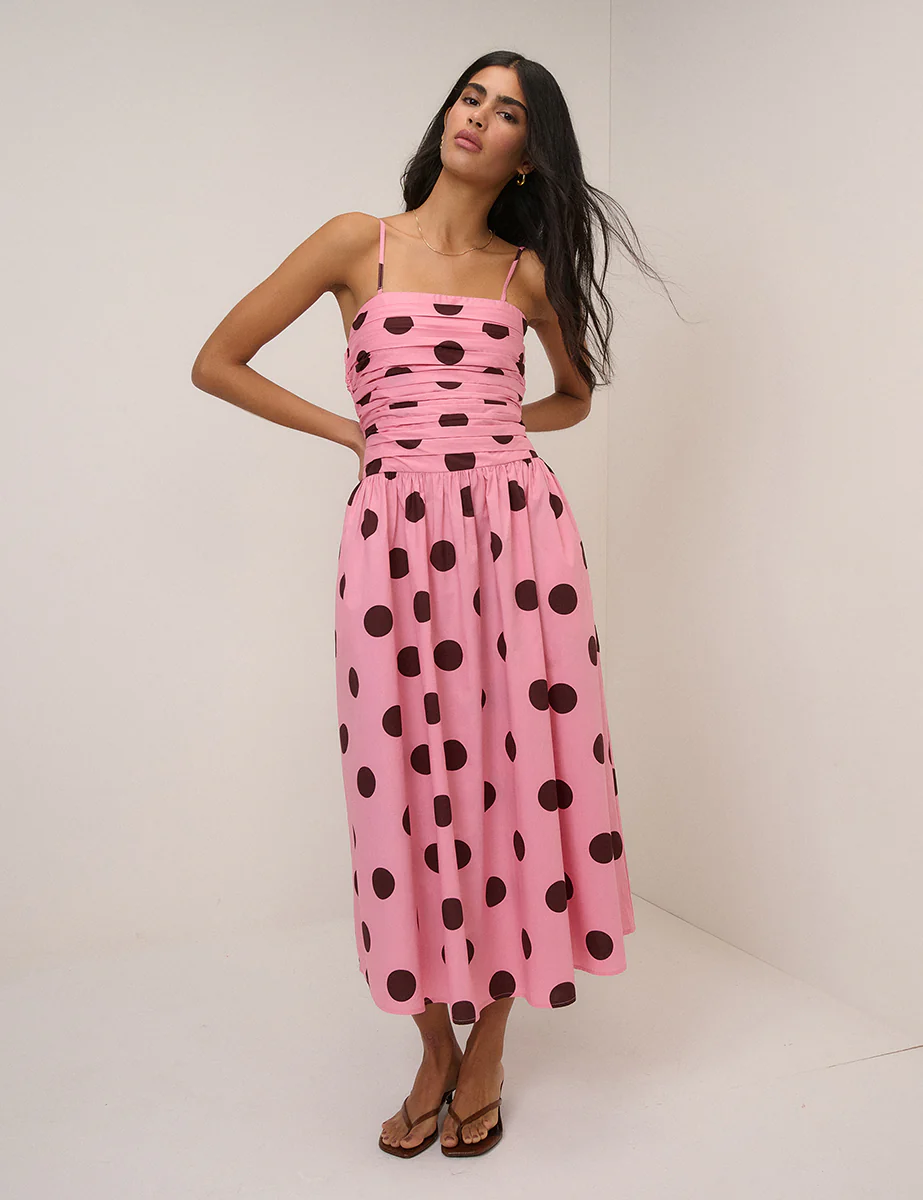 Pink Polka Dot Bandeau Alice Midi Dress - Image 4