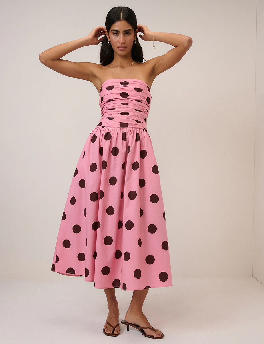 Pink Polka Dot Bandeau Alice Midi Dress - Image 5