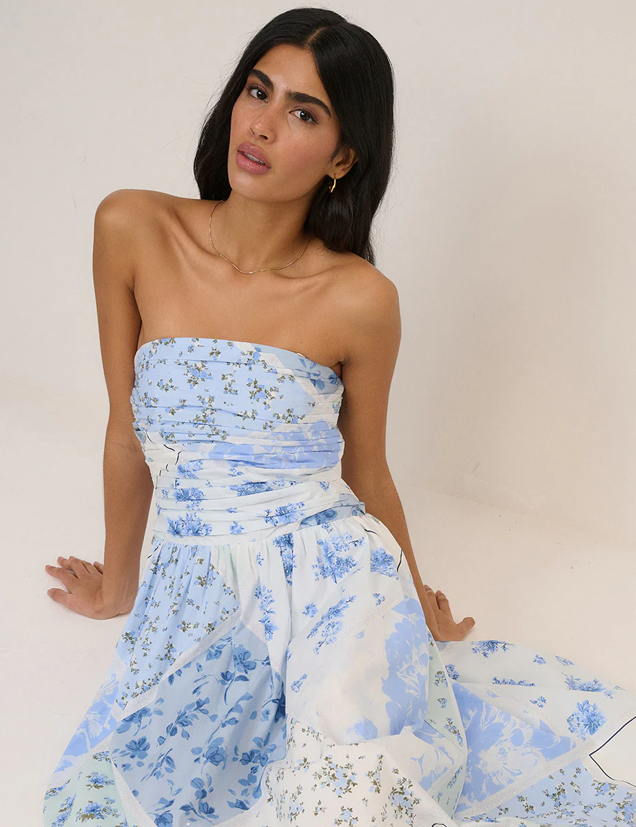 Blue Floral Bandeau Alice Midi Dress - Image 4