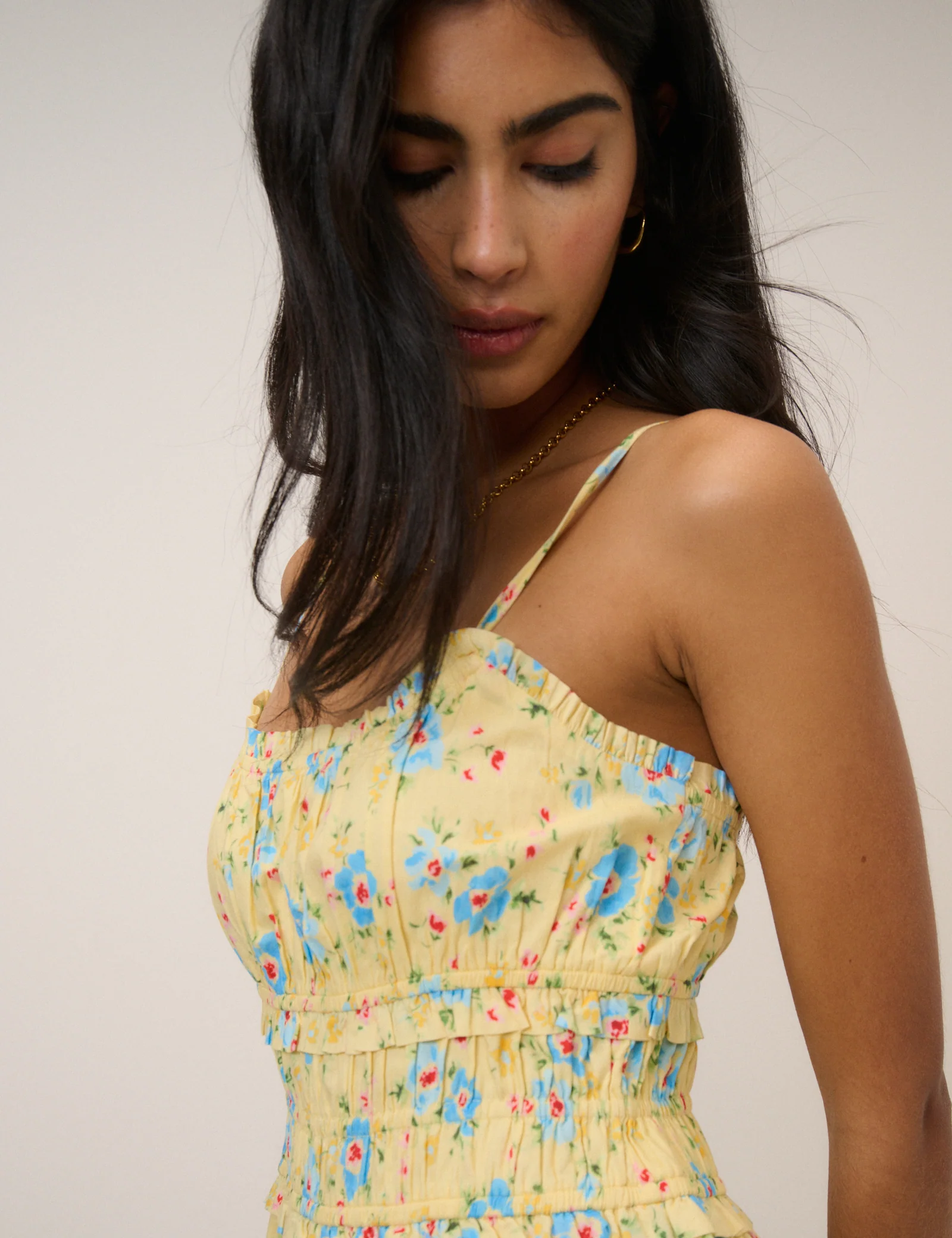 Butter Yellow Floral Shirred Waist Alina Midi Dress - Image 3