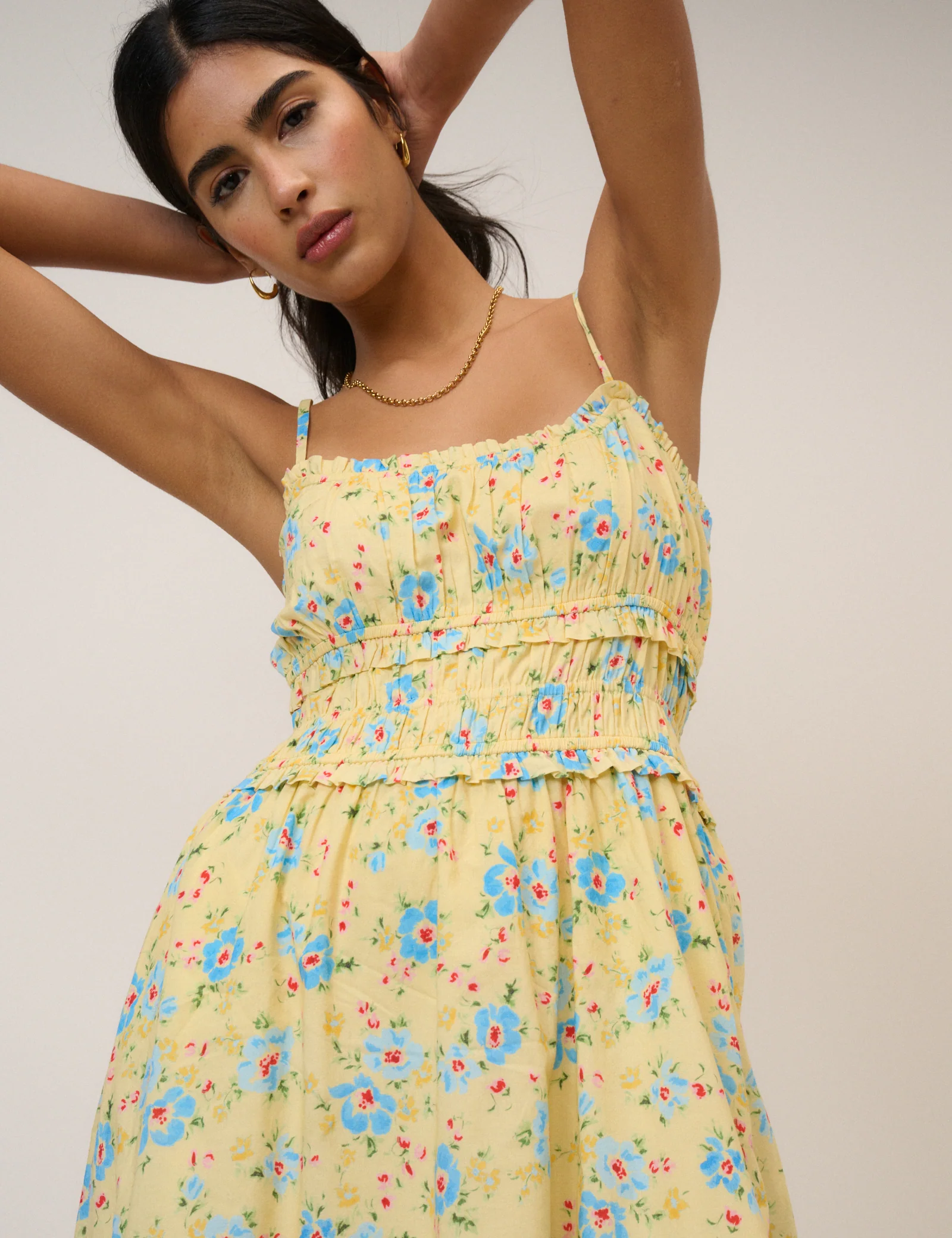 Butter Yellow Floral Shirred Waist Alina Midi Dress - Image 4