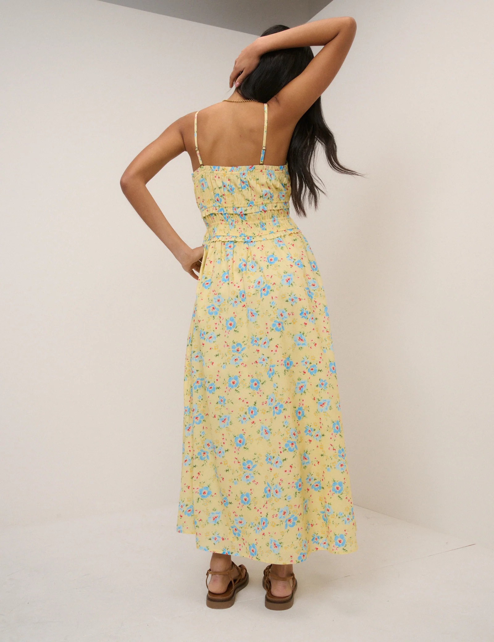 Butter Yellow Floral Shirred Waist Alina Midi Dress - Image 6