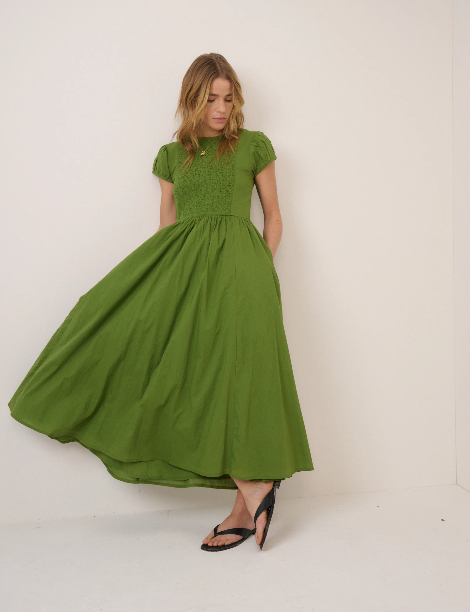 Green Puff Sleeve Allison Midi Dress - Image 4