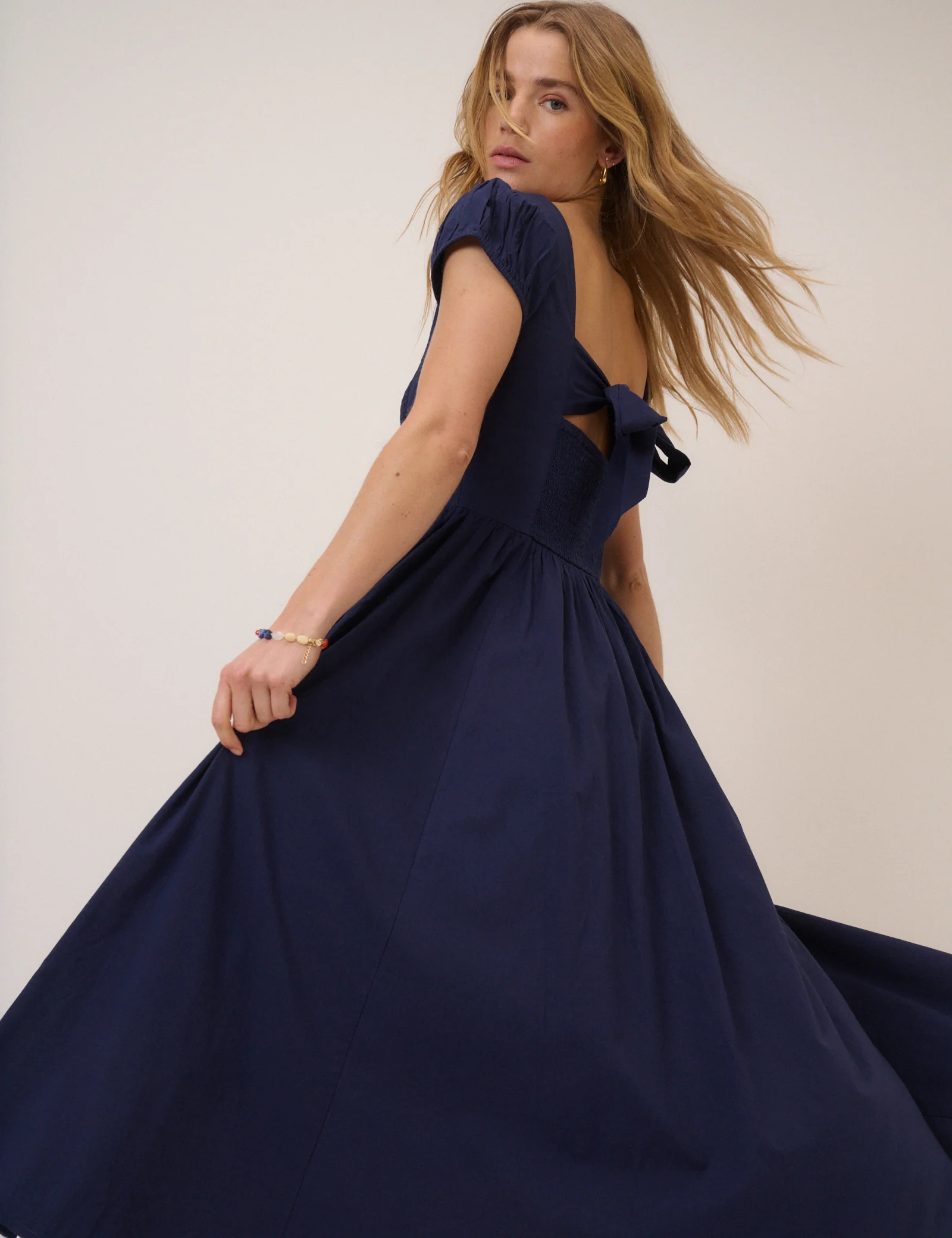 Navy Puff Sleeve Allison Midi Dress - Image 4