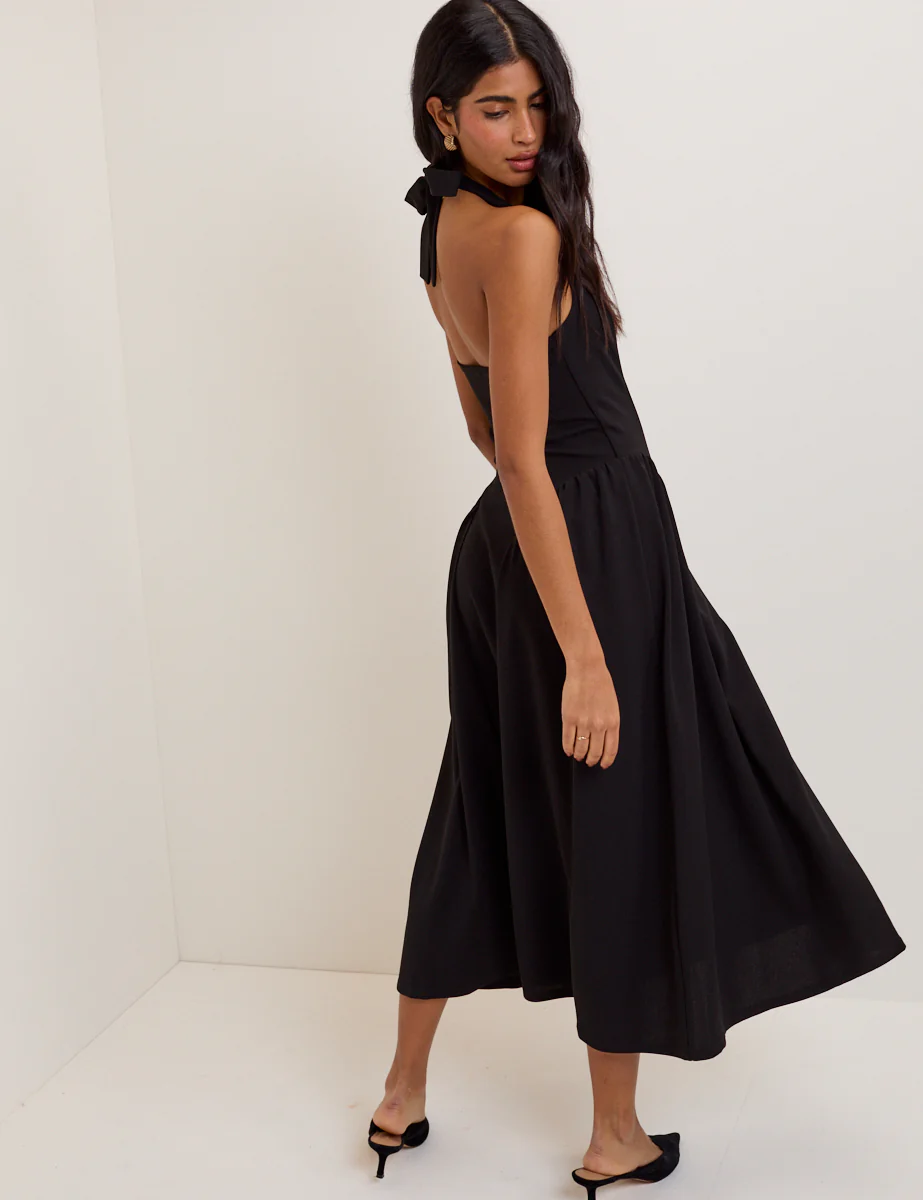 Black Halterneck Amie Midi Dress - Image 3