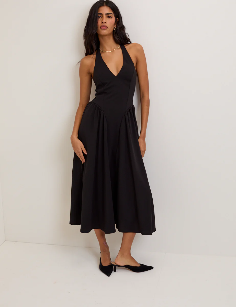 Black Halterneck Amie Midi Dress - Image 4