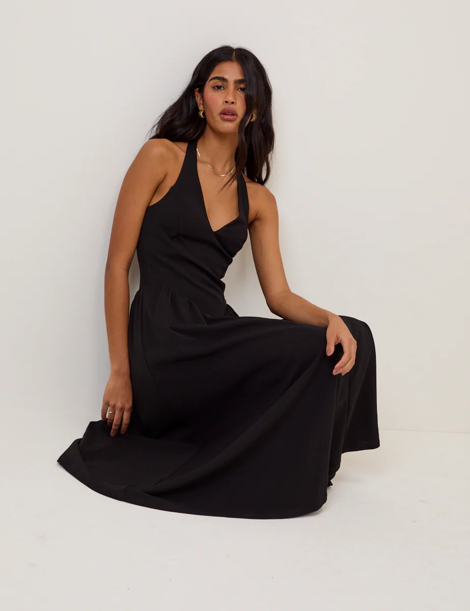 Black Halterneck Amie Midi Dress - Image 5