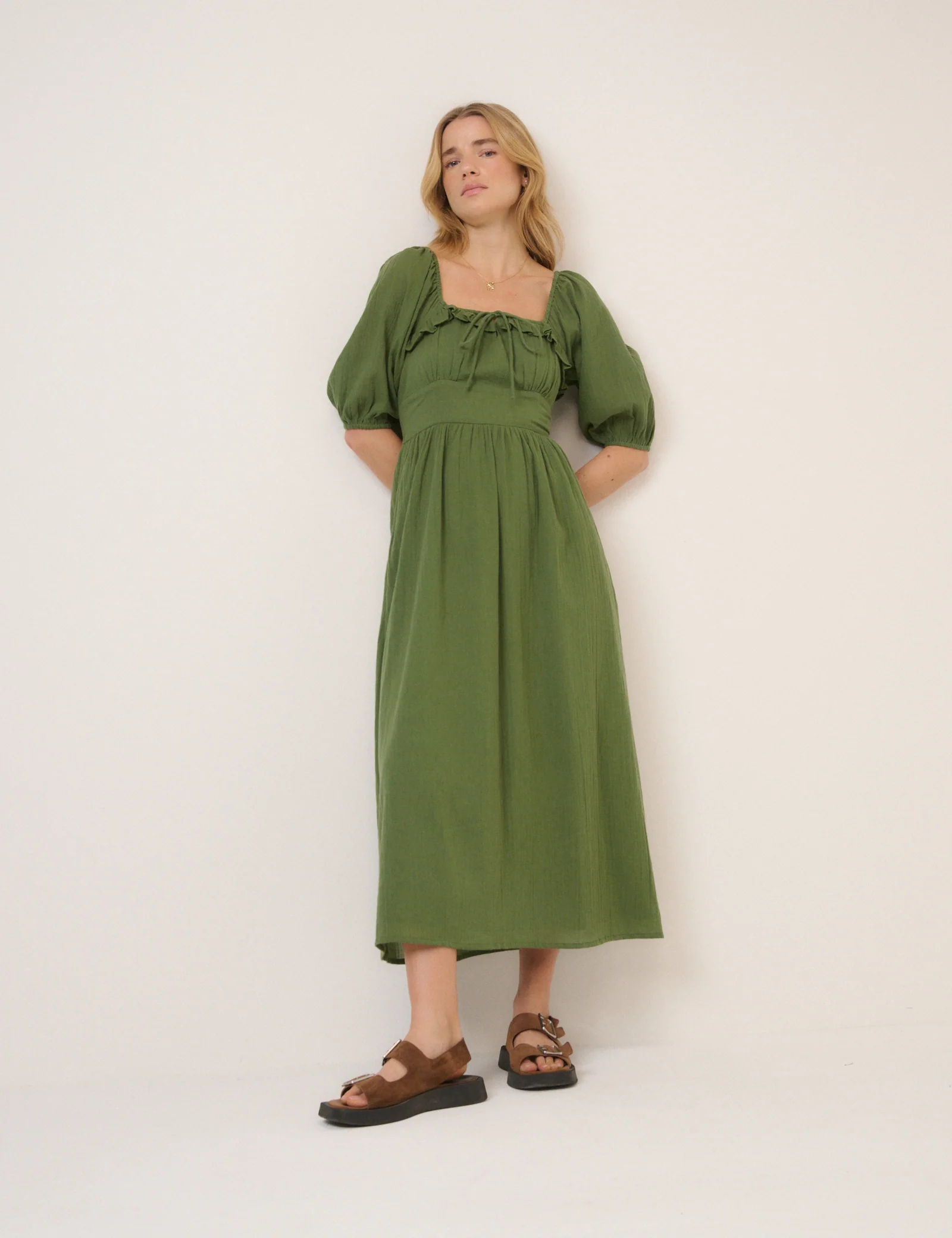Green Puff Sleeve Annie Midi Dress - Image 3