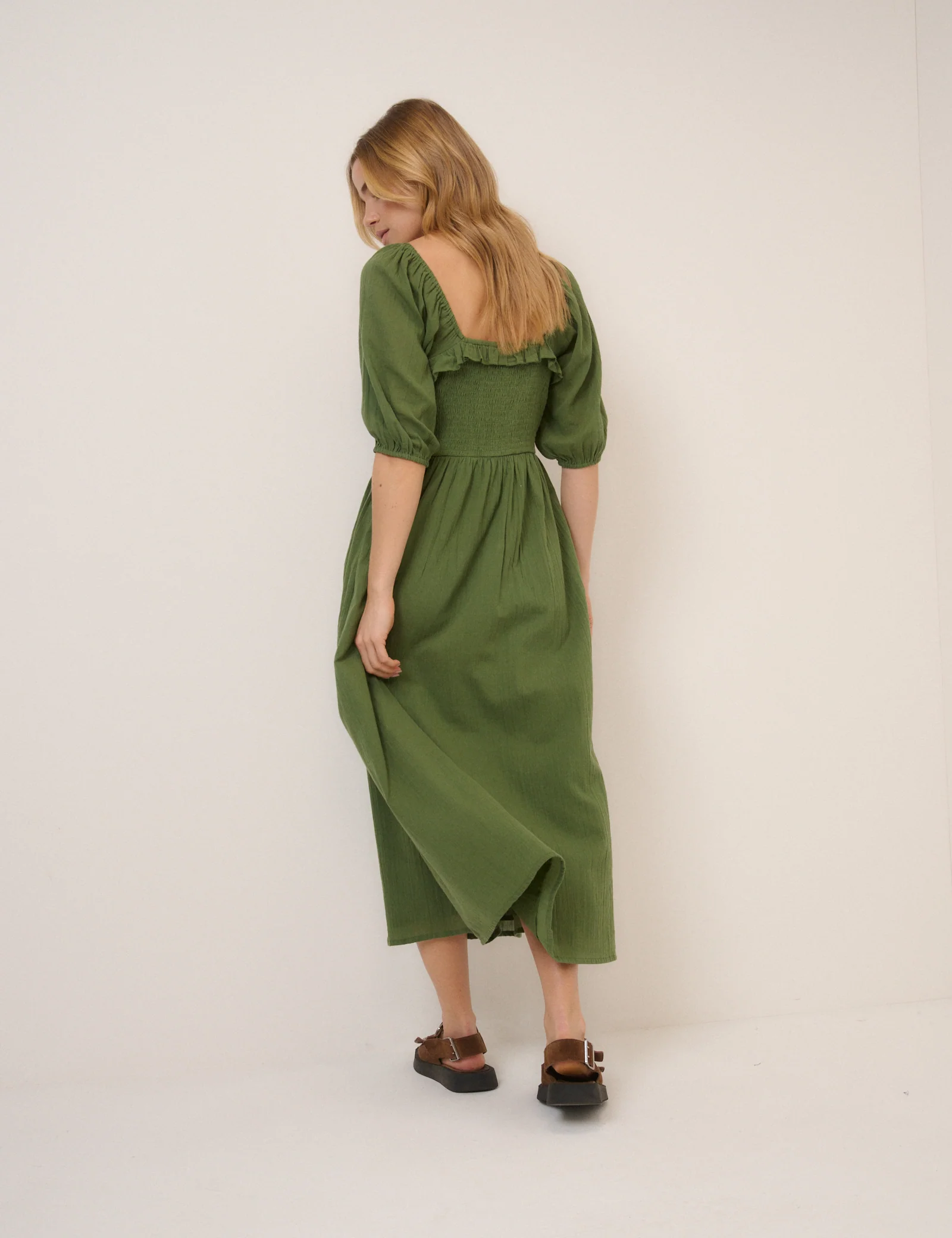 Green Puff Sleeve Annie Midi Dress - Image 5