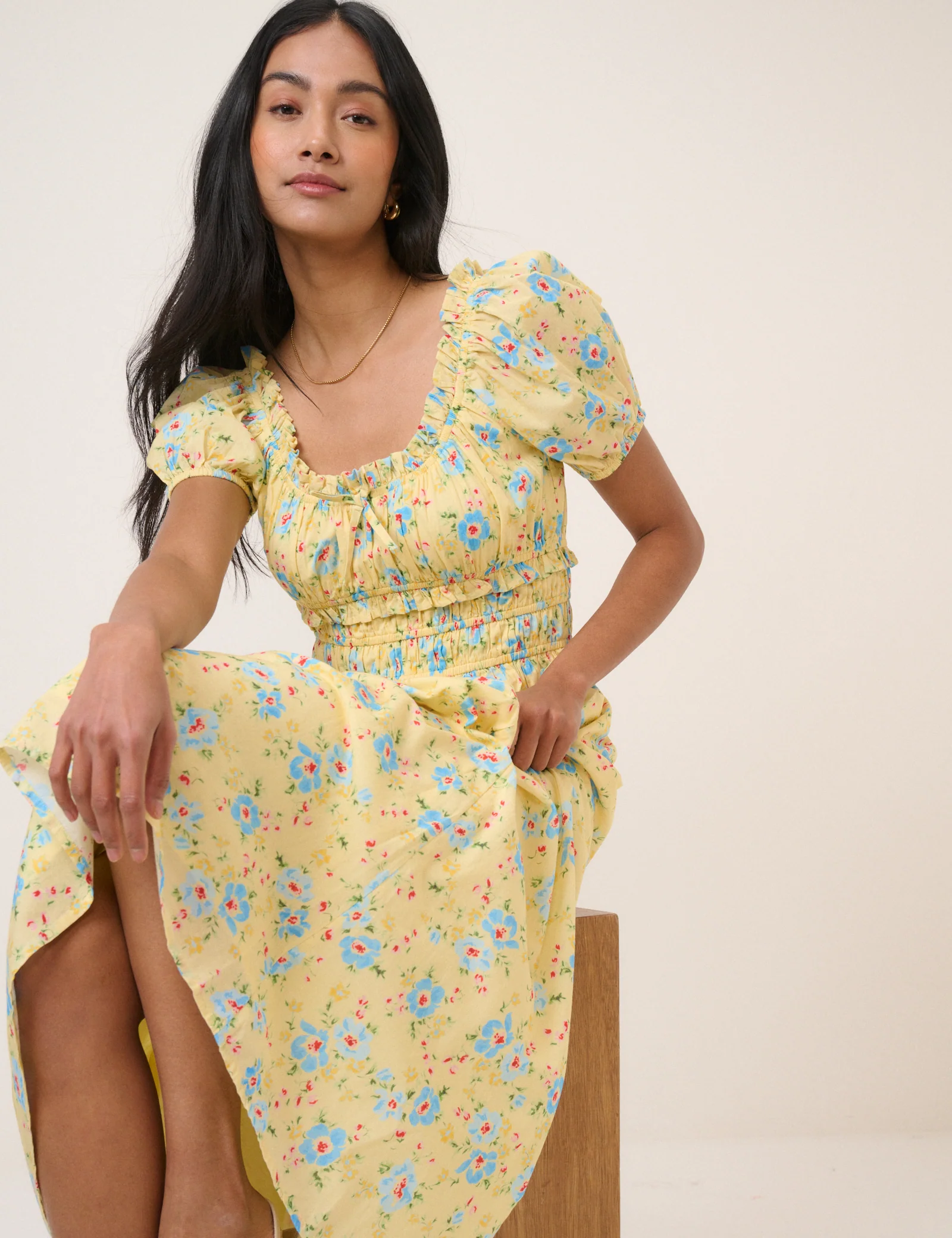 Butter Yellow Floral Ariel Midi Dress - Image 3