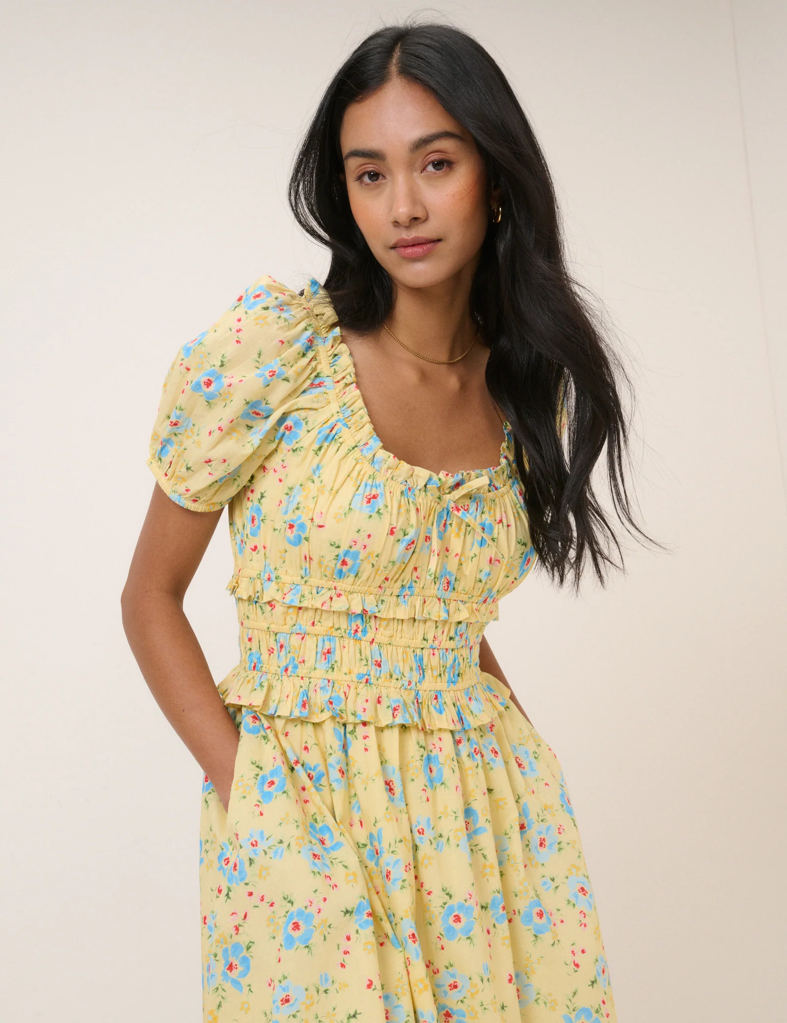 Butter Yellow Floral Ariel Midi Dress - Image 4