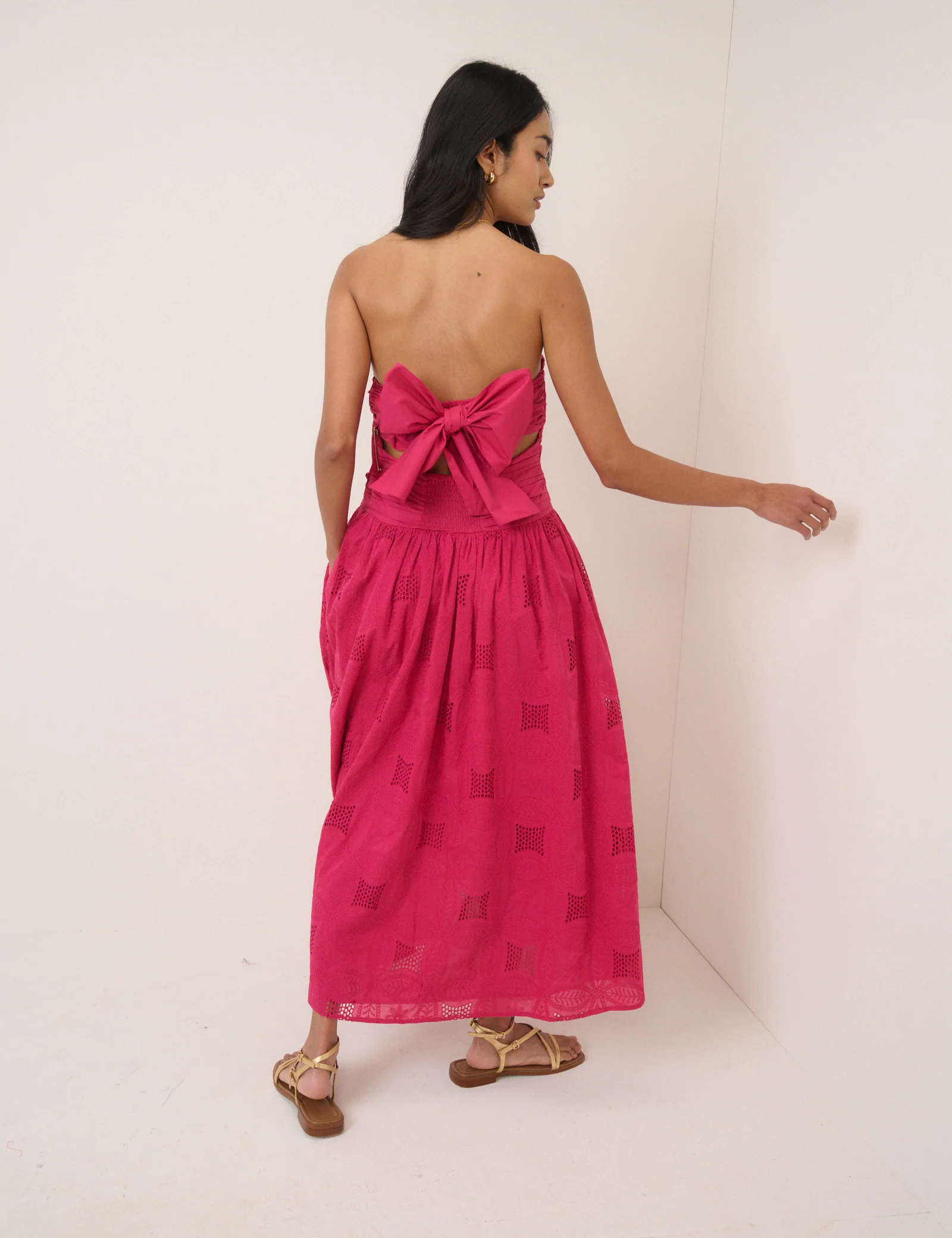 Pink Bandeau Broderie Anglaise Ariella Midi Dress - Image 5