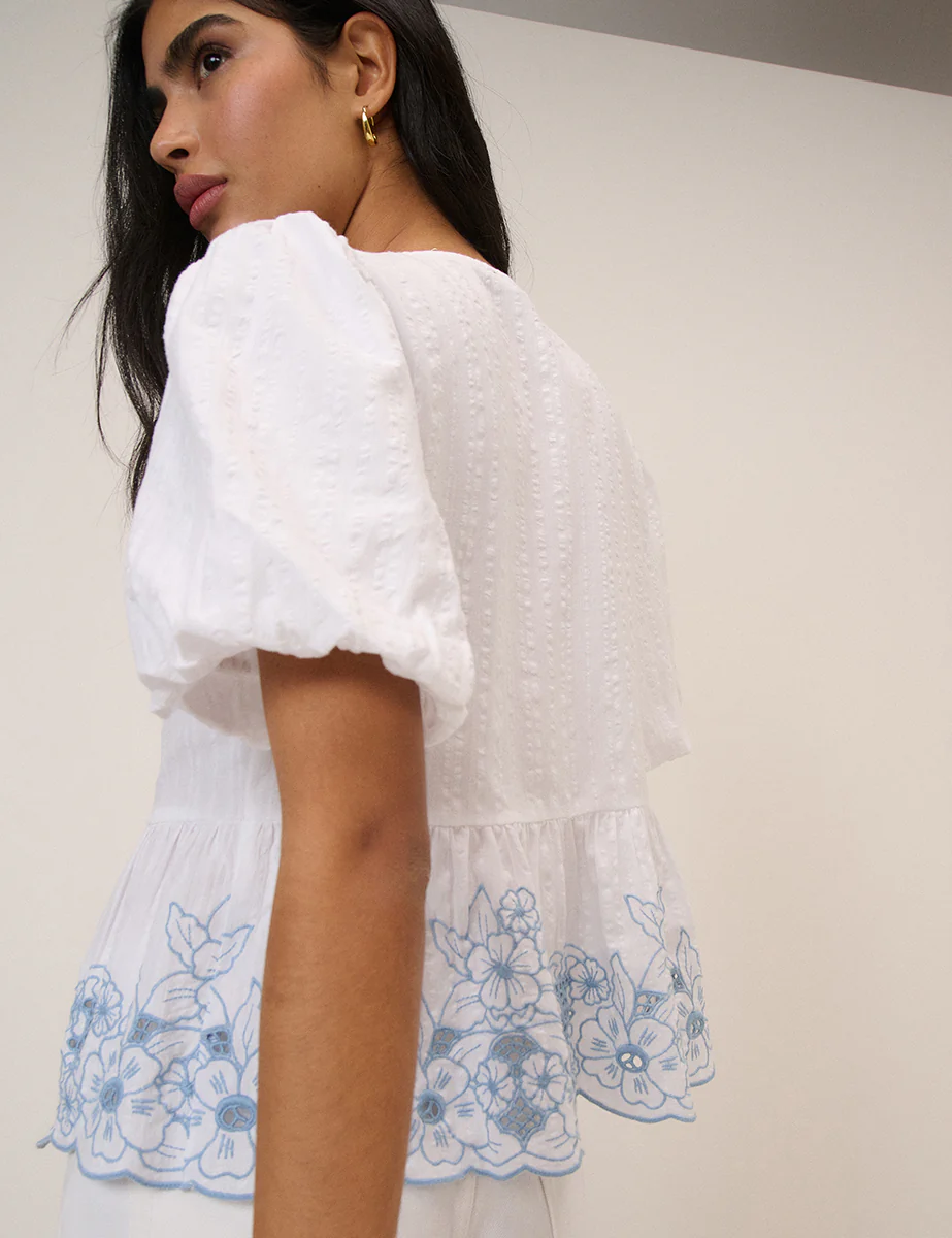 White Floral Embroidered Blouse - Image 2