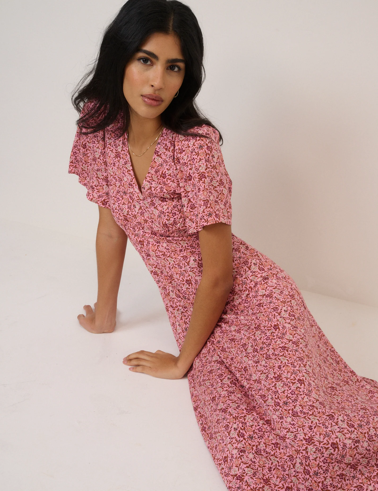 Pink Floral Atlas Midi Dress - Image 2