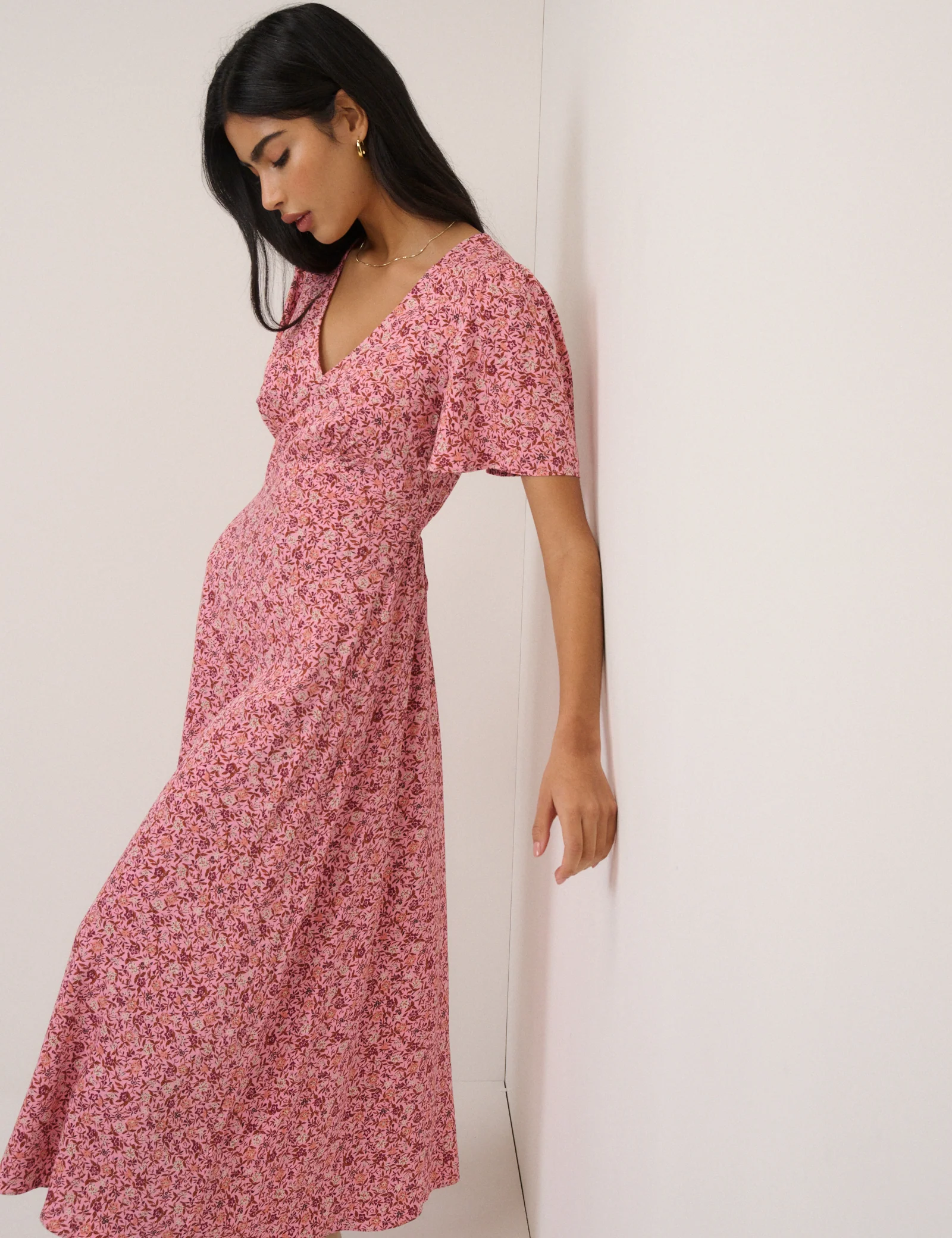 Pink Floral Atlas Midi Dress - Image 4