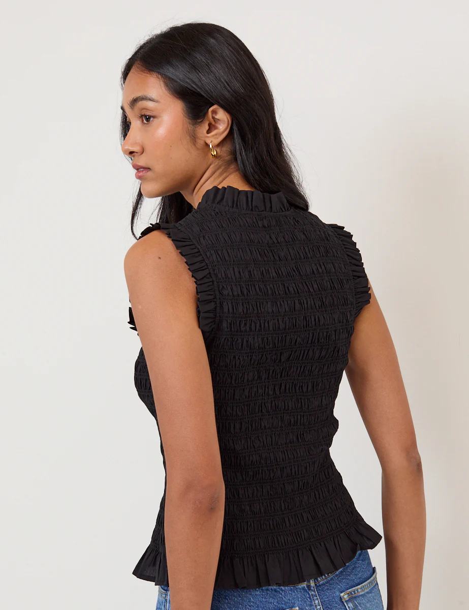 Black Shirred V-Neck Top - Image 5