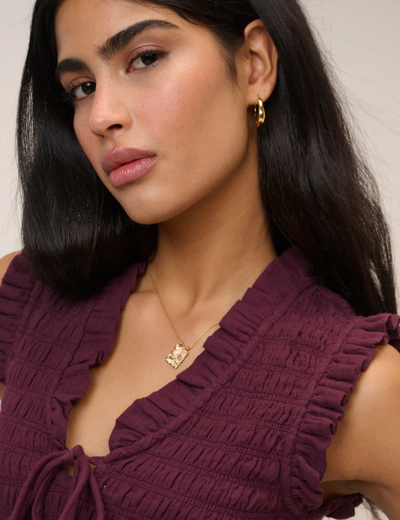Purple Shirred V-Neck Top - Image 3