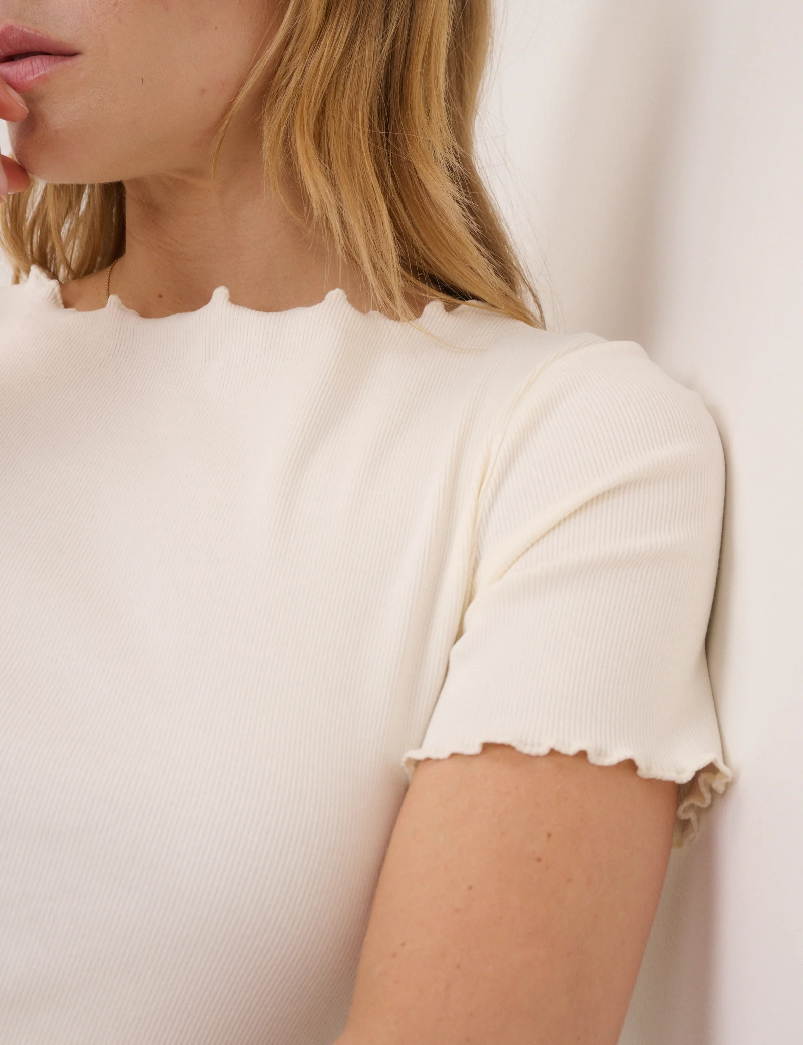 Cream Boat Neck Ribbed Top - Image 3