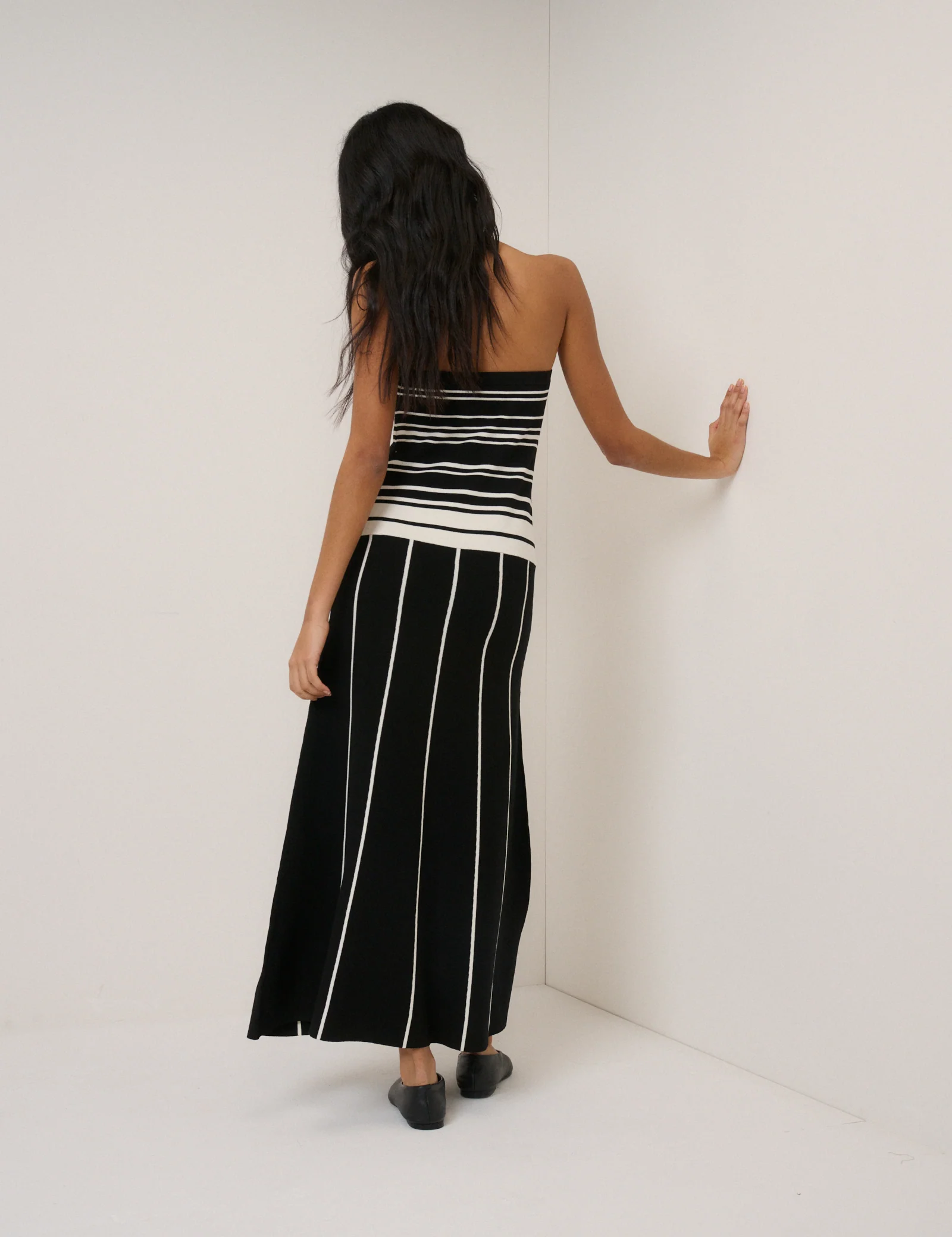 Black Striped Knitted Bandeau Midi Dress - Image 4