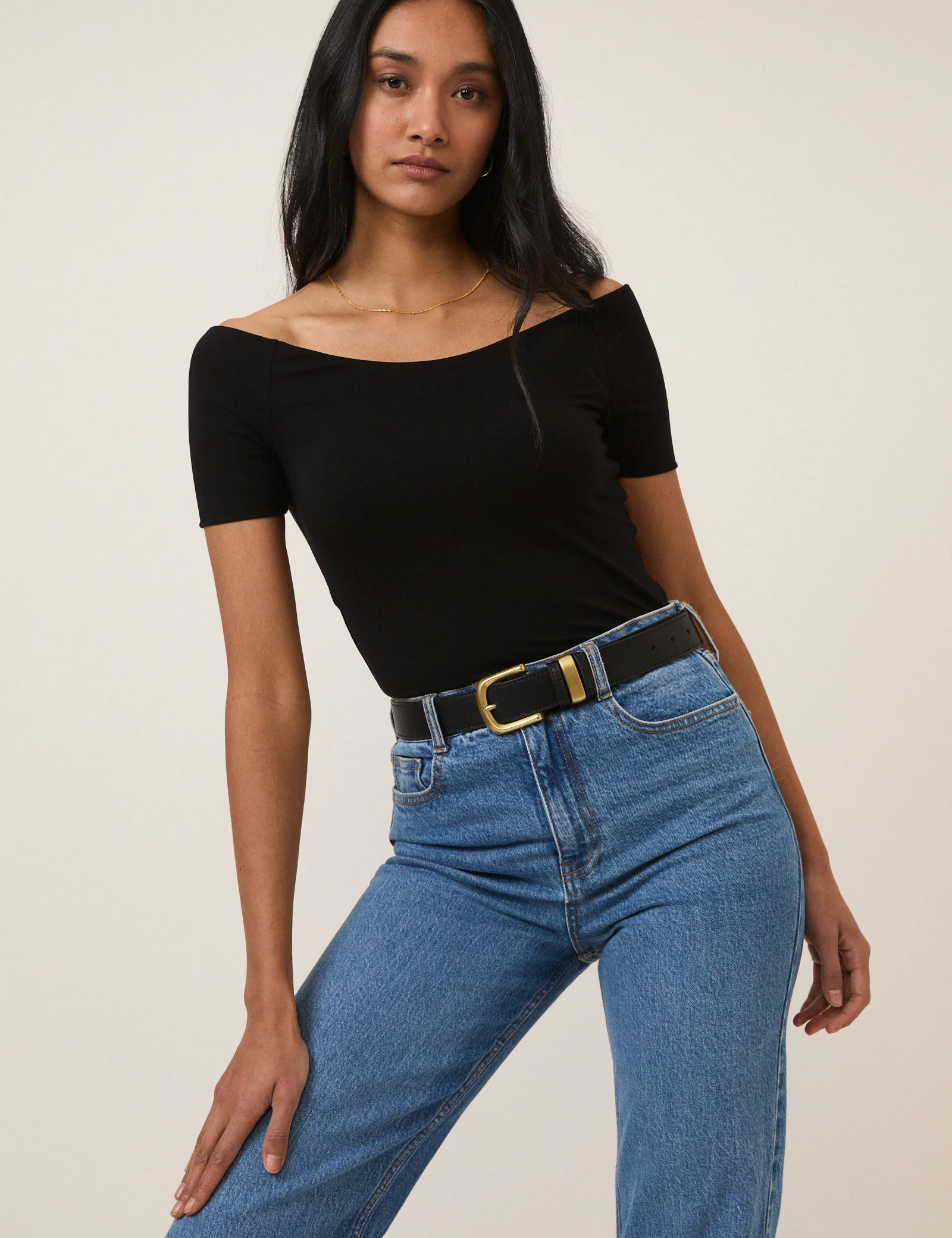 Black Bardot Short Sleeve Top - Image 2