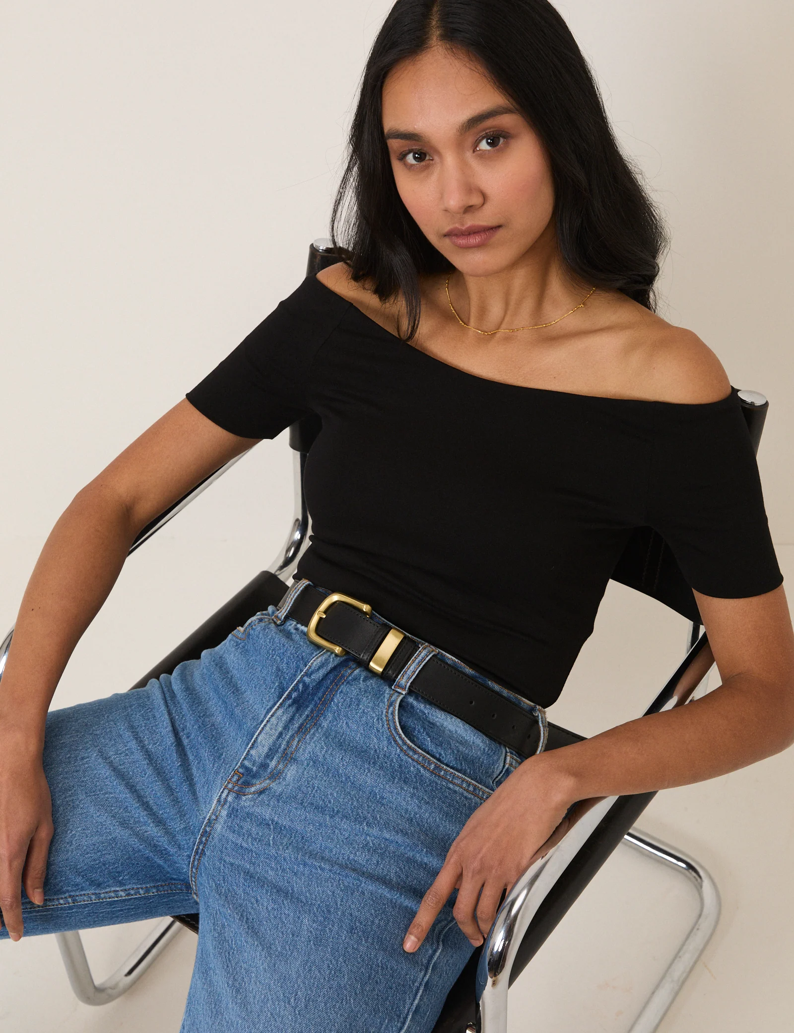 Black Bardot Short Sleeve Top - Image 3