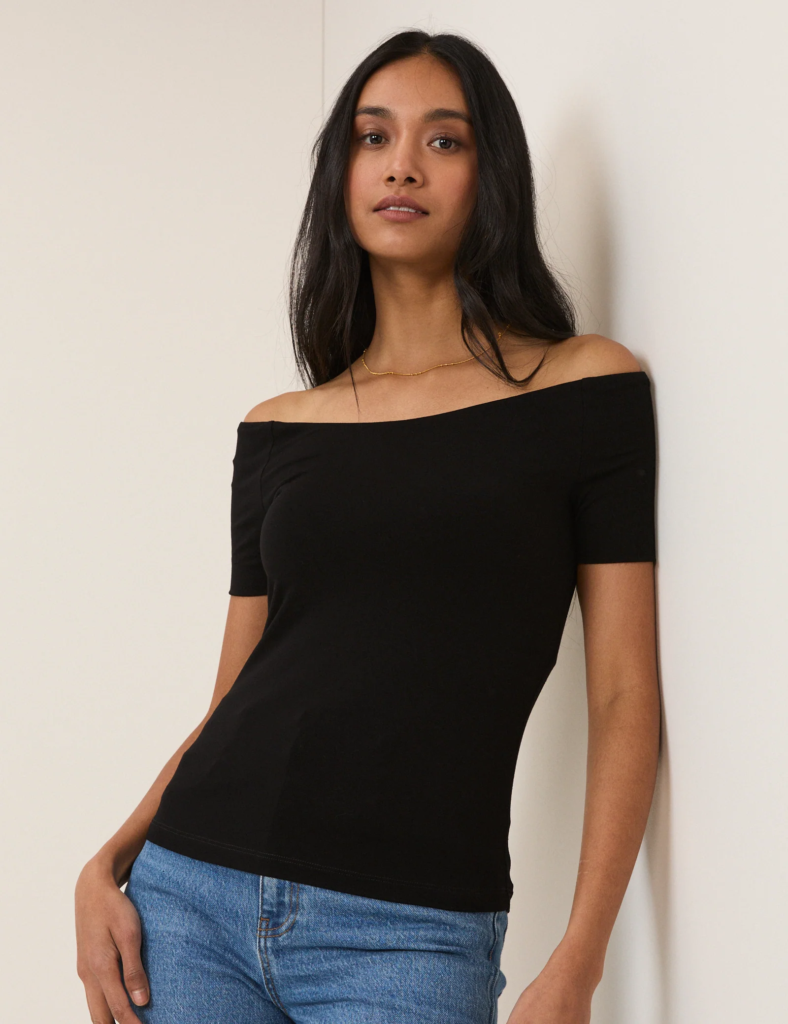 Black Bardot Short Sleeve Top - Image 4