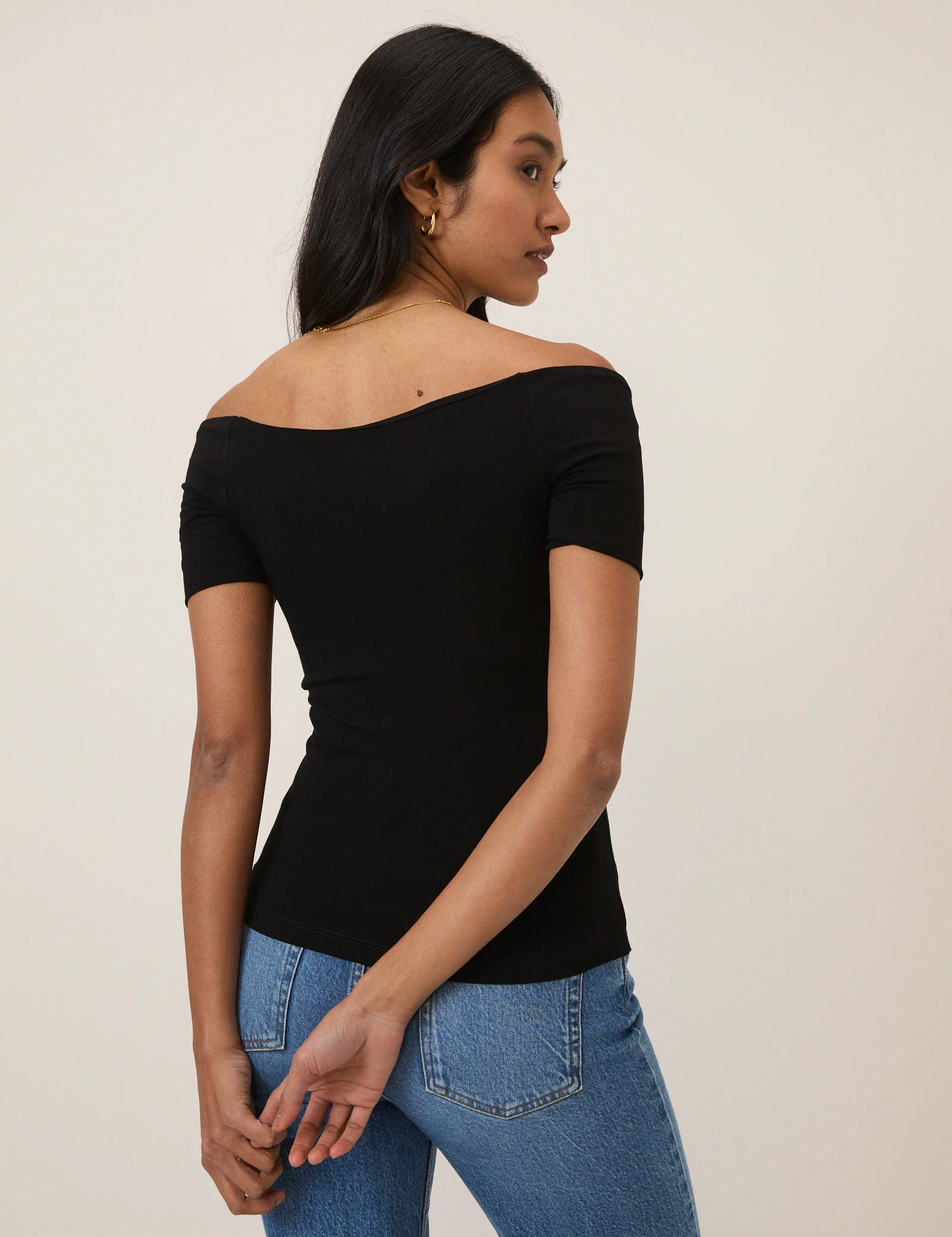 Black Bardot Short Sleeve Top - Image 5