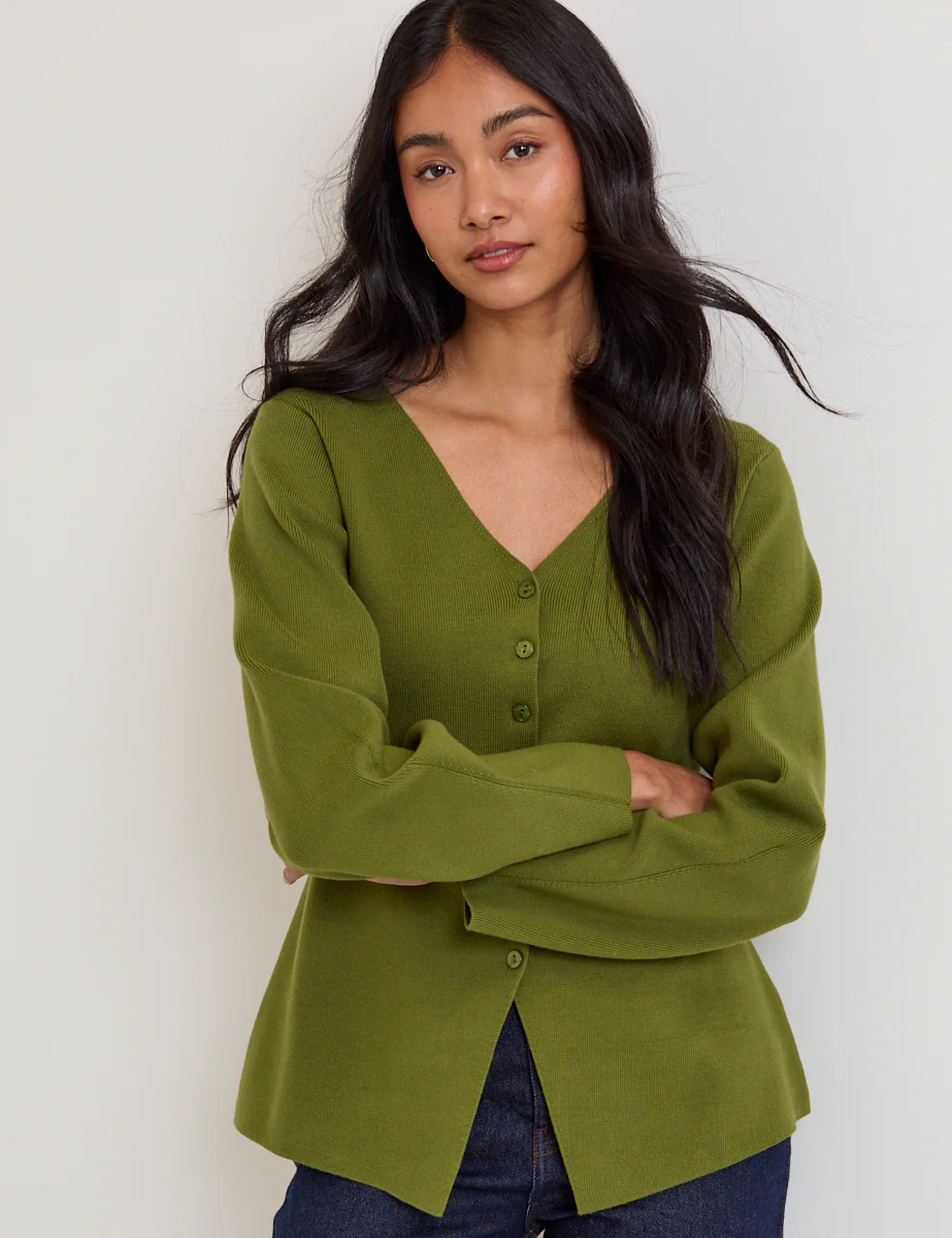 Green Barrel Sleeve Cardigan - Image 3