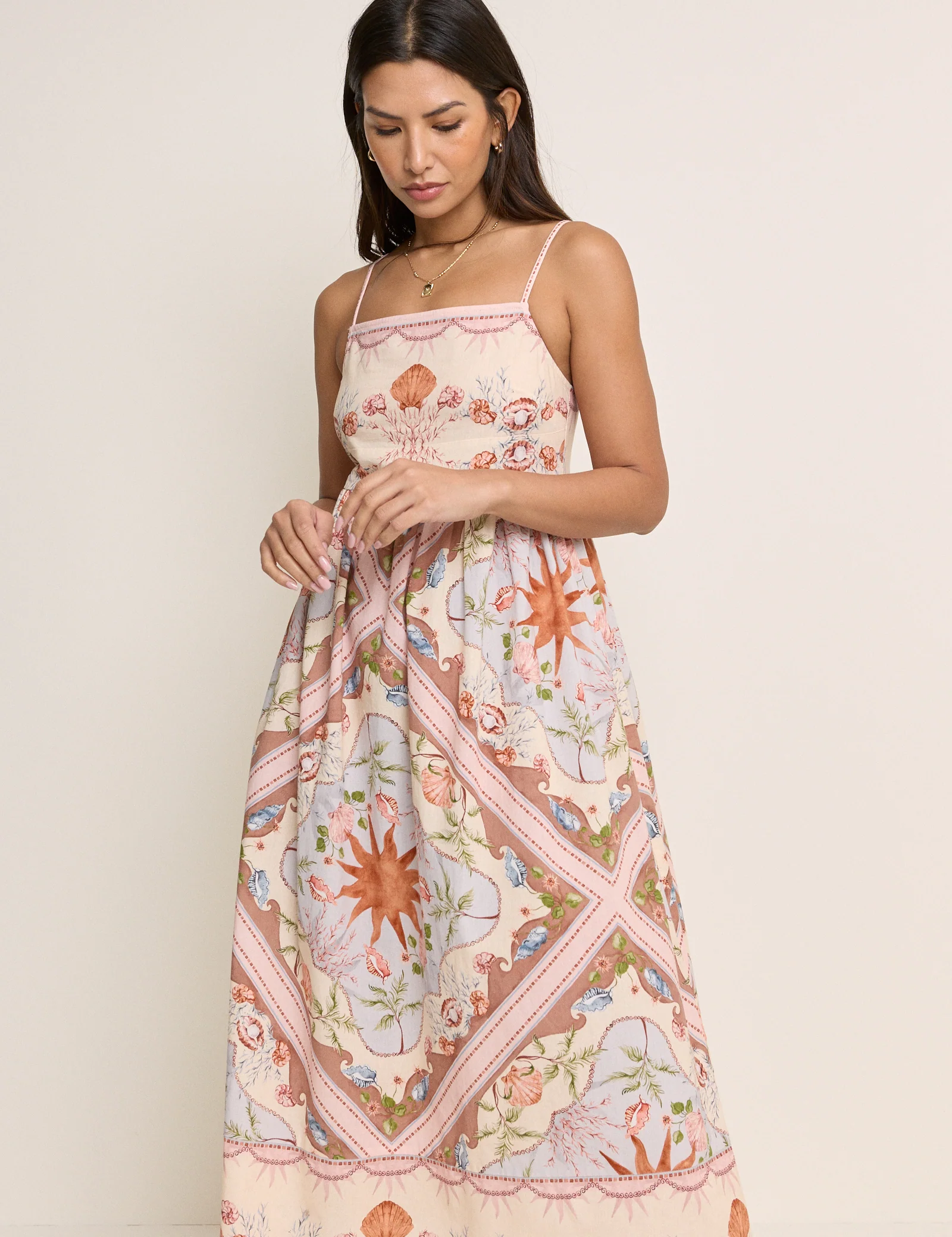Peach Tile Print Athena Strappy Midi Dress - Image 3