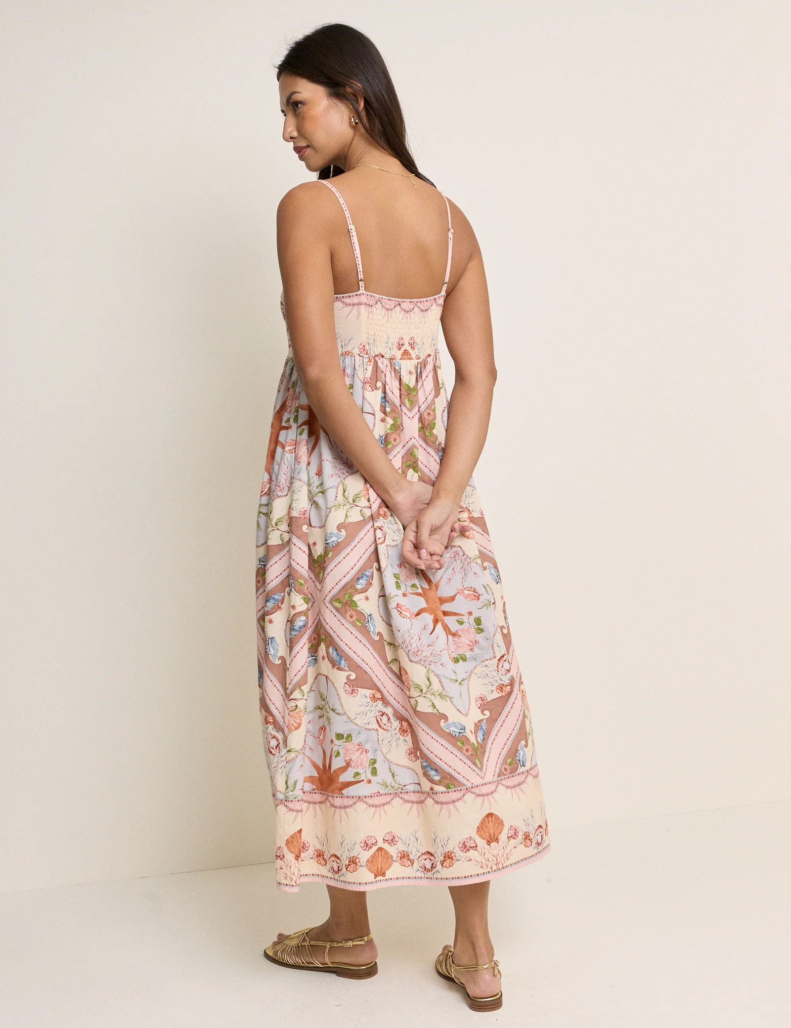 Peach Tile Print Athena Strappy Midi Dress - Image 4