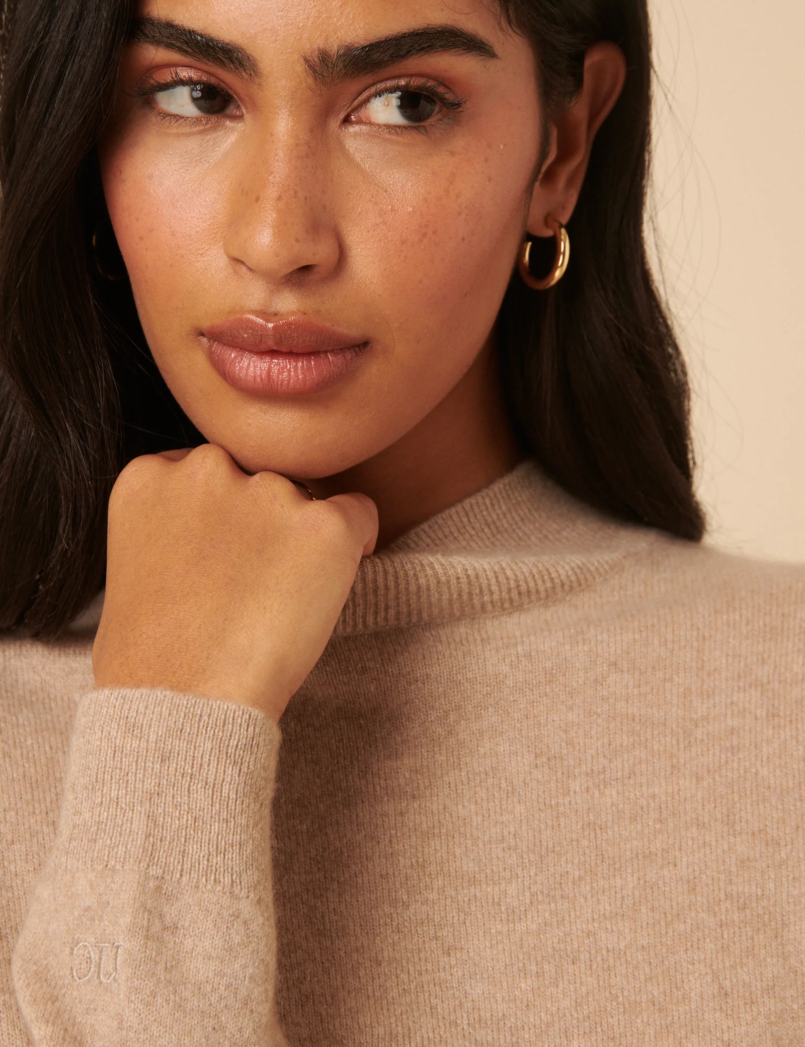 Beige Cashmere Funnel Neck Jumper - Image 5