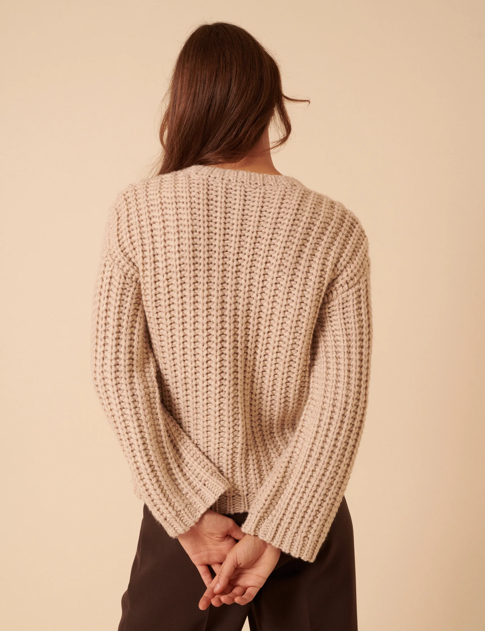 Beige Chunky Crew Neck Jumper - Image 3