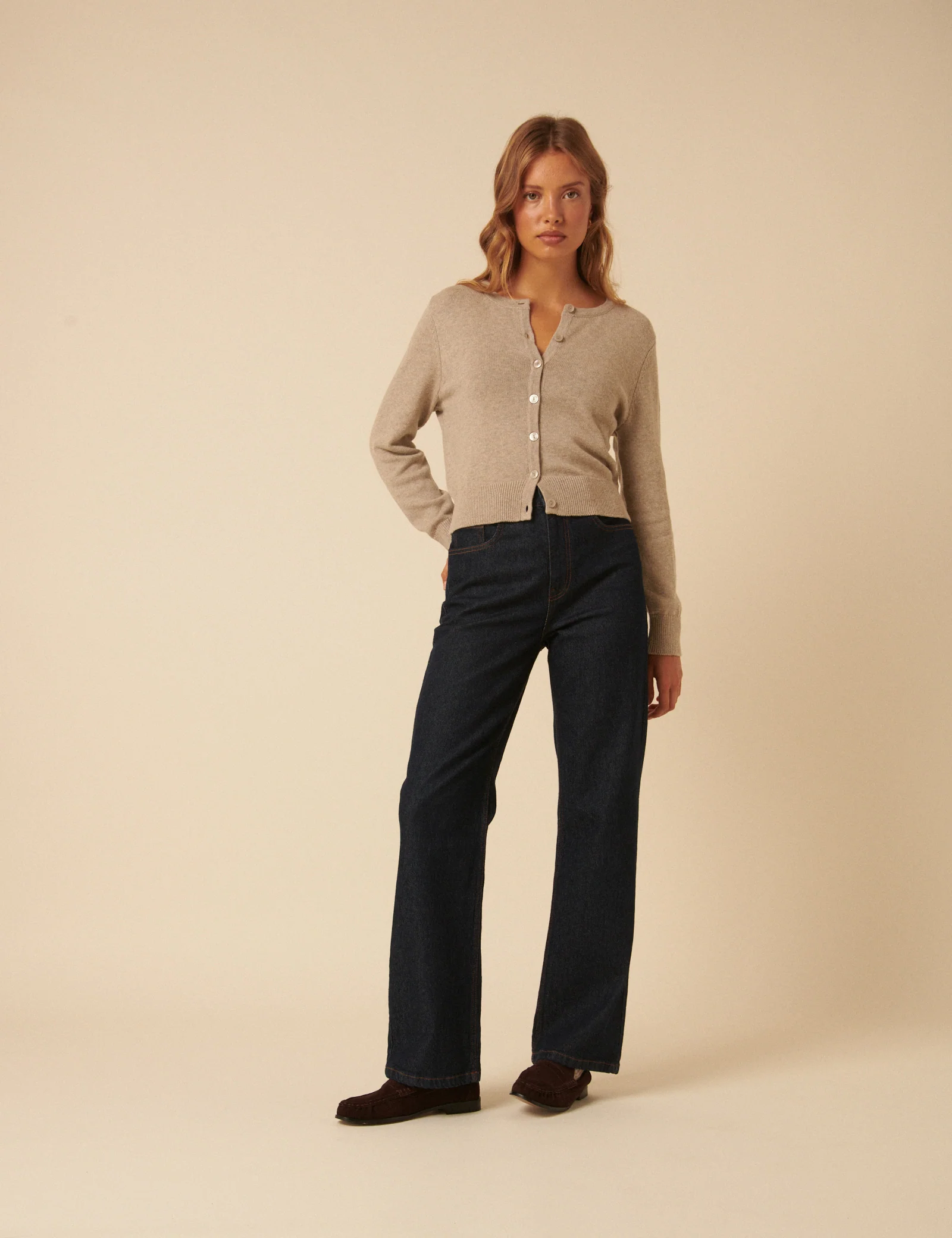 Beige Crew Neck Cardigan - Image 3