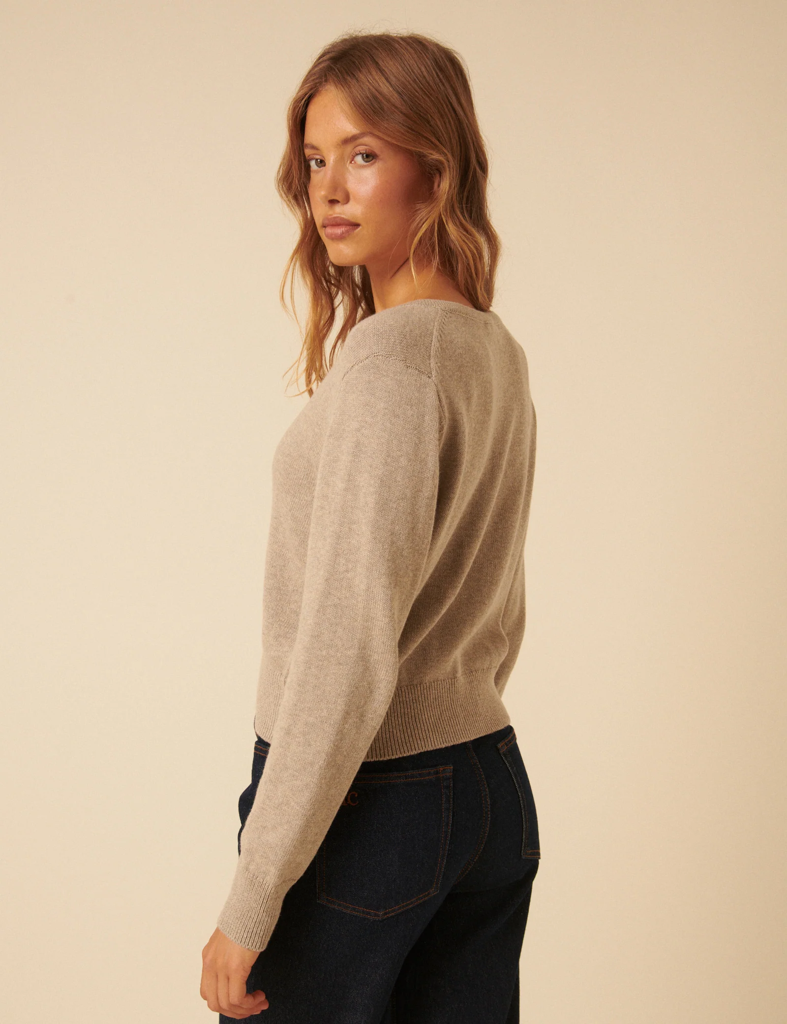 Beige Crew Neck Cardigan - Image 5