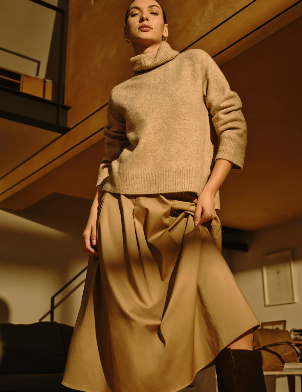 Beige Pleated Midi Skirt - Image 2