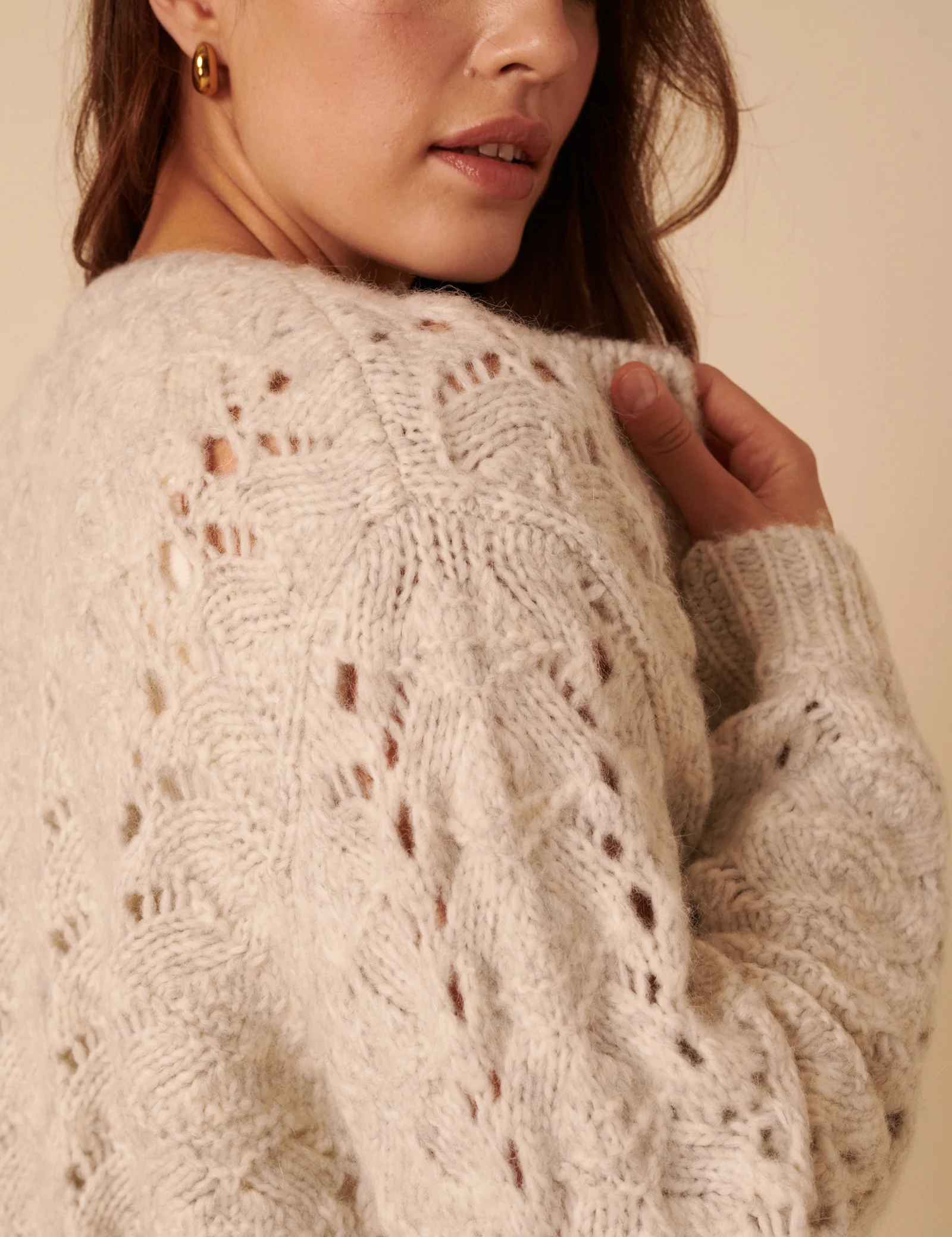 Grey Pointelle Relaxed Cardigan - Image 4