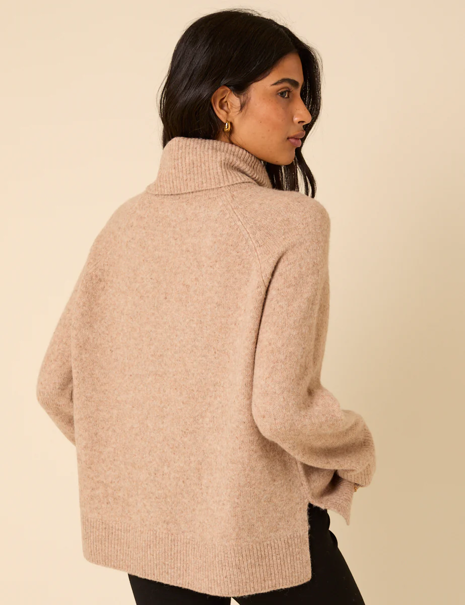 Beige Roll Neck Relaxed Knitted Jumper - Image 6
