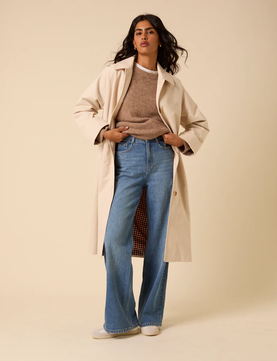 Stone Single Breasted Trench Coat - Image 2