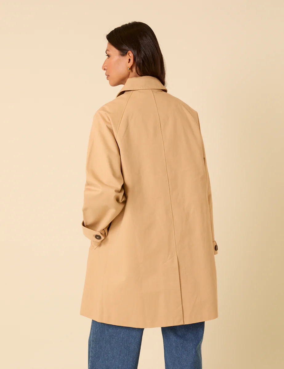 Camel Single Breasted Cropped Trench Coat - Image 4
