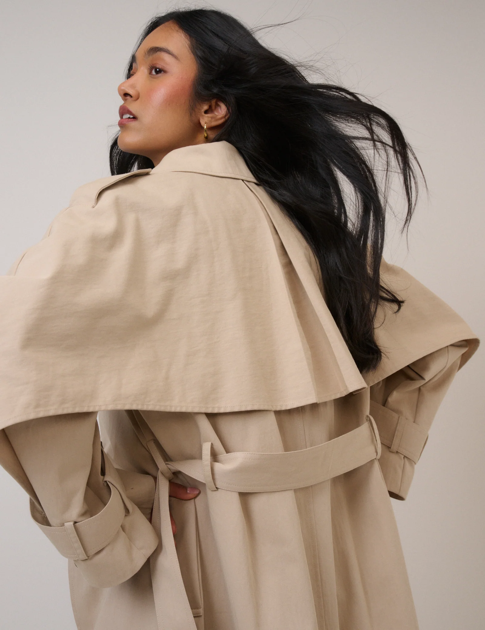 Beige Tie Waist Trench Coat - Image 3