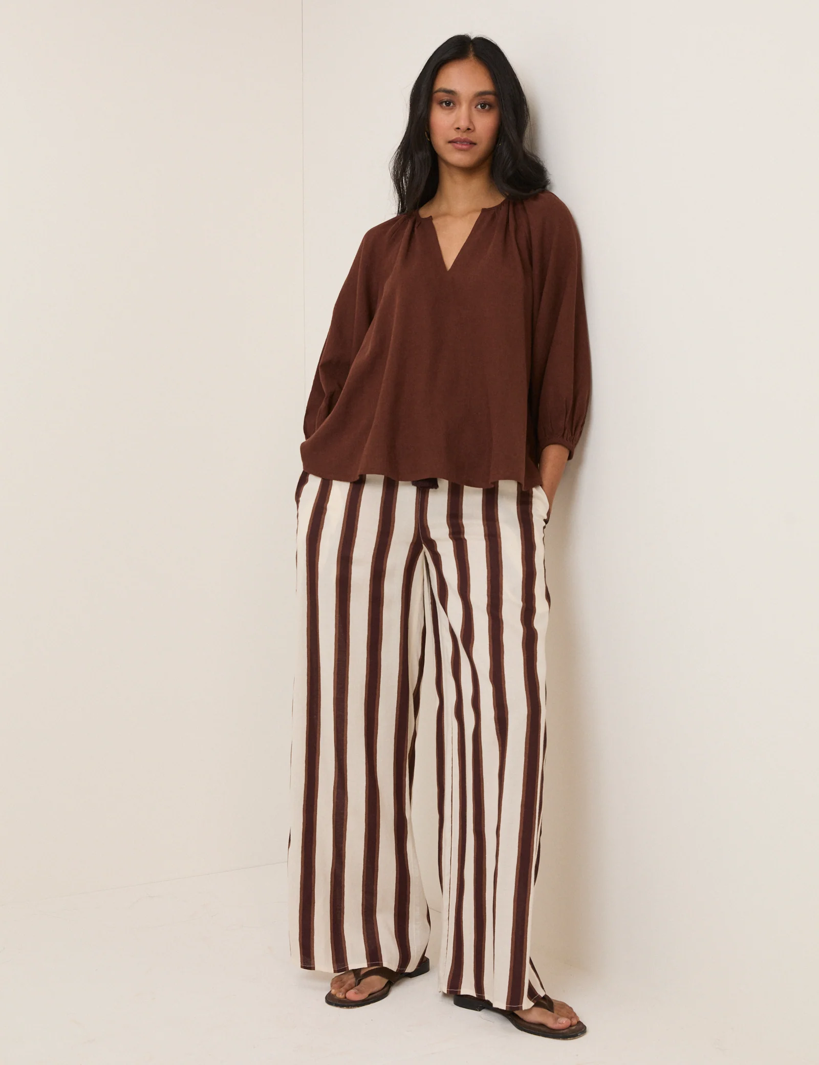 Brown Linen-Blend Blouse - Image 2