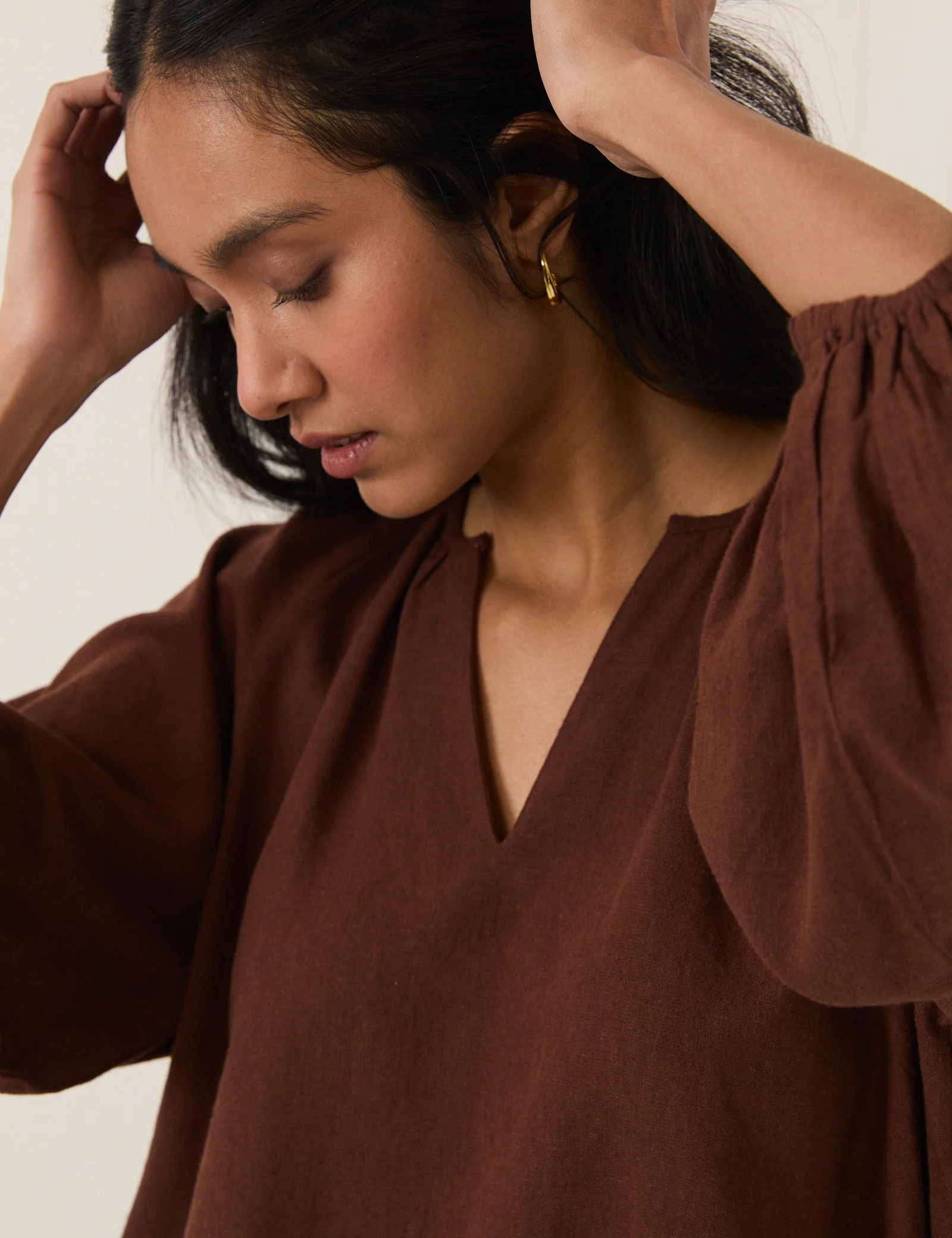 Brown Linen-Blend Blouse - Image 3