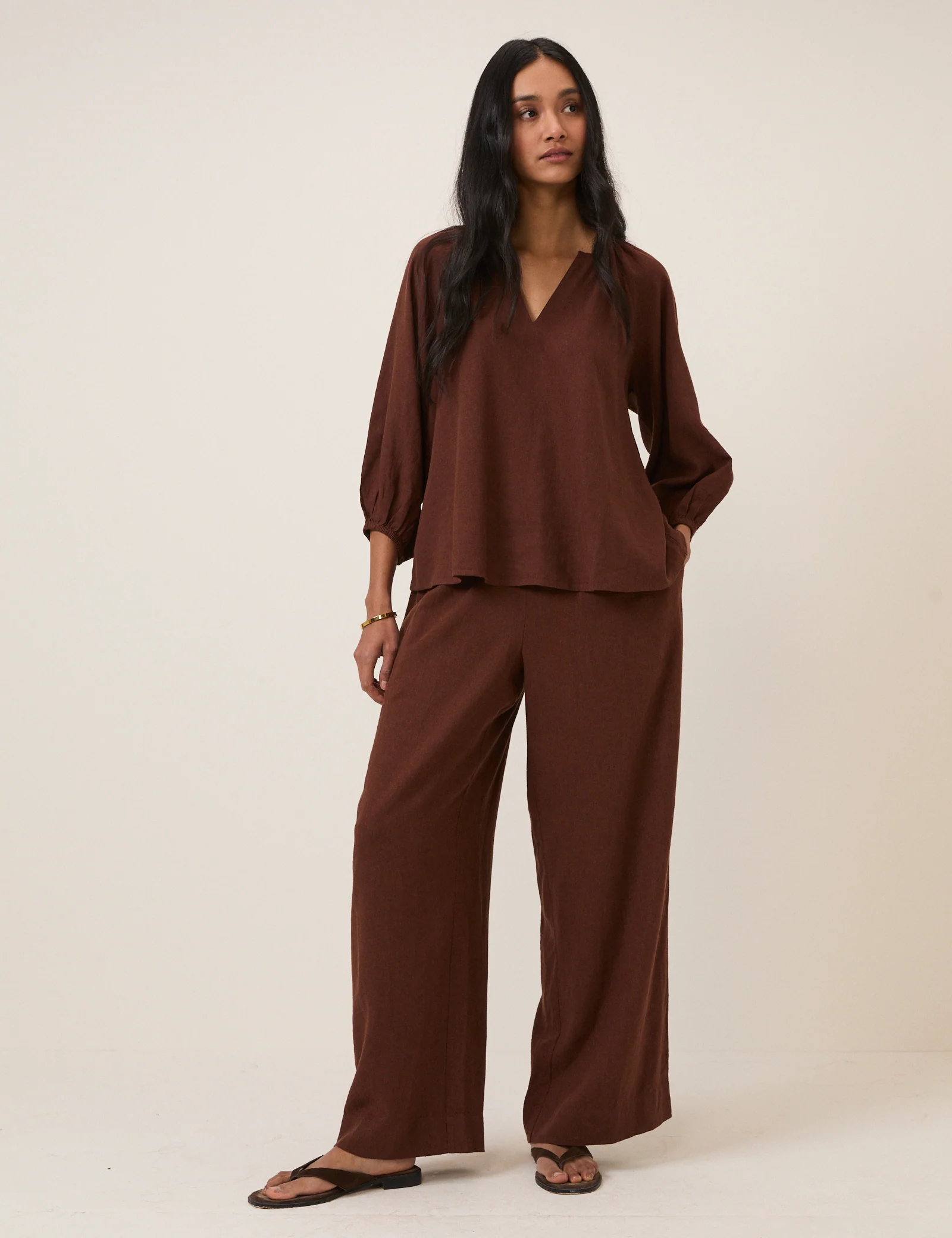 Brown Linen-Blend Blouse - Image 4