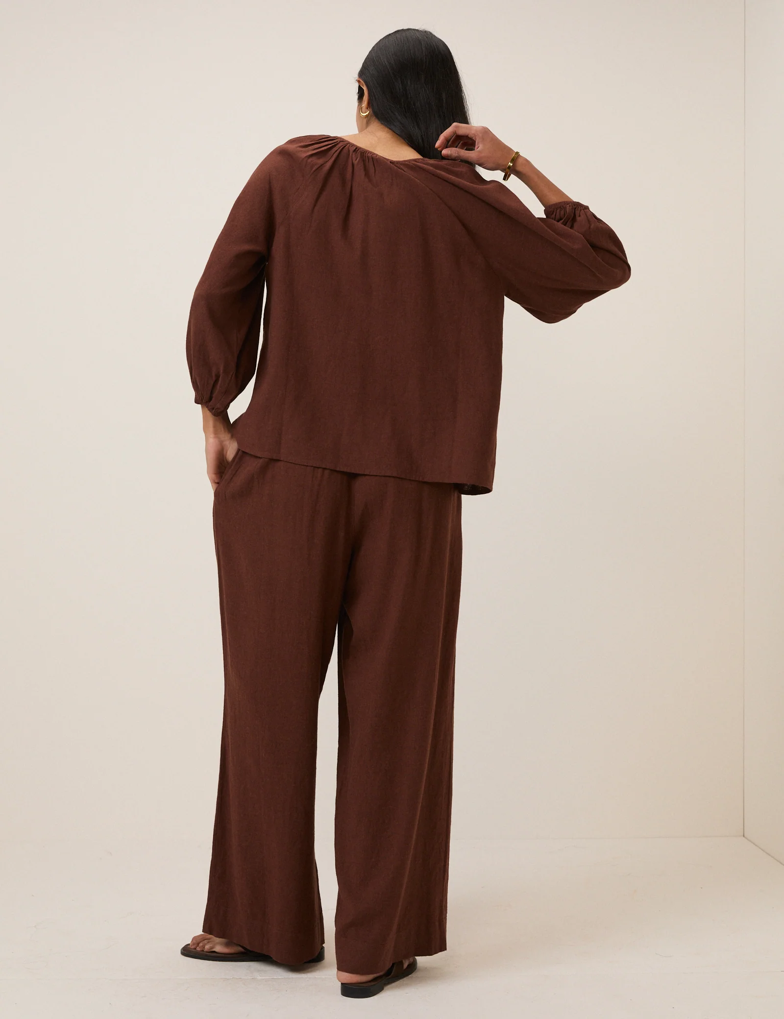 Brown Linen-Blend Blouse - Image 5
