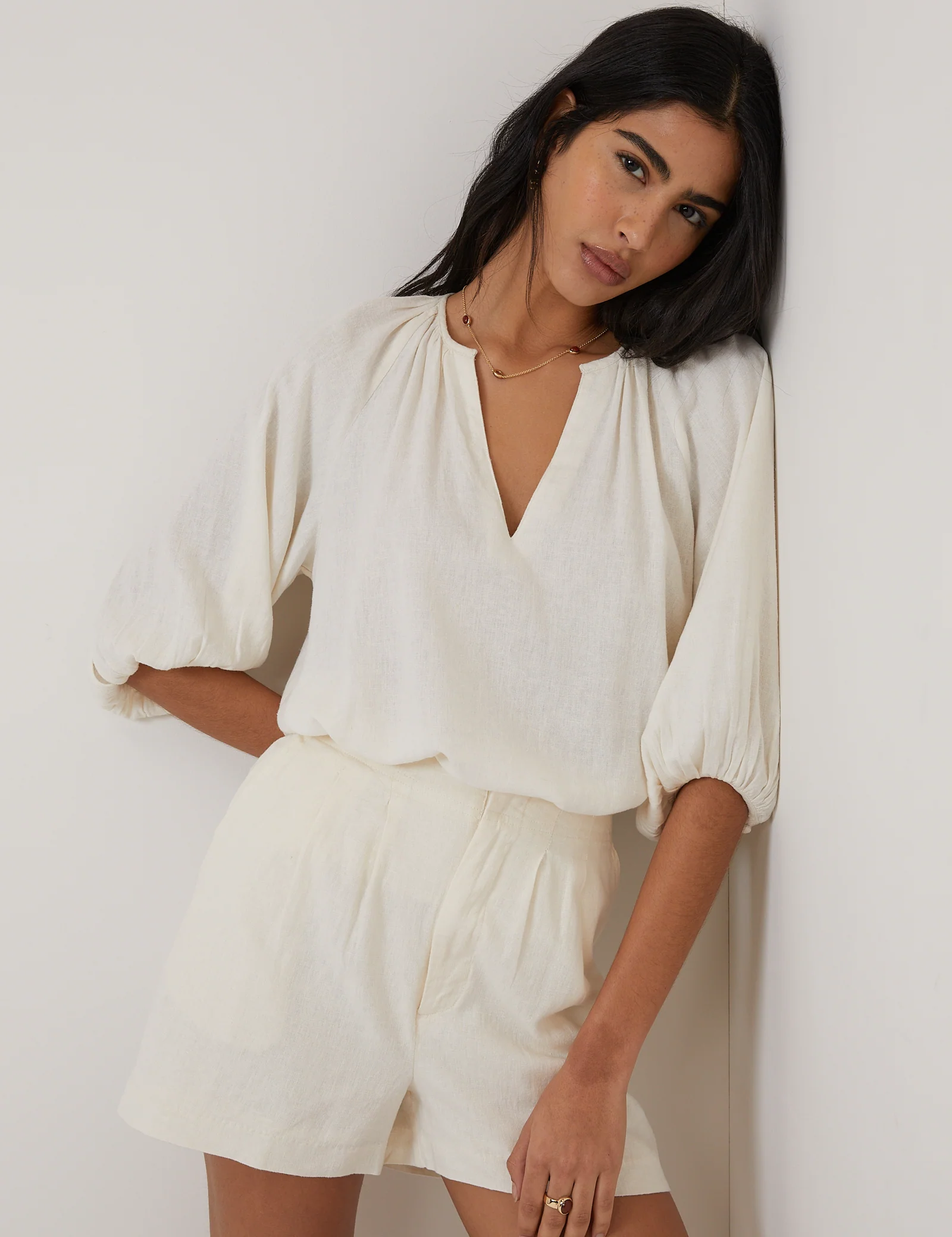 Cream Linen-Blend Blouse - Image 2