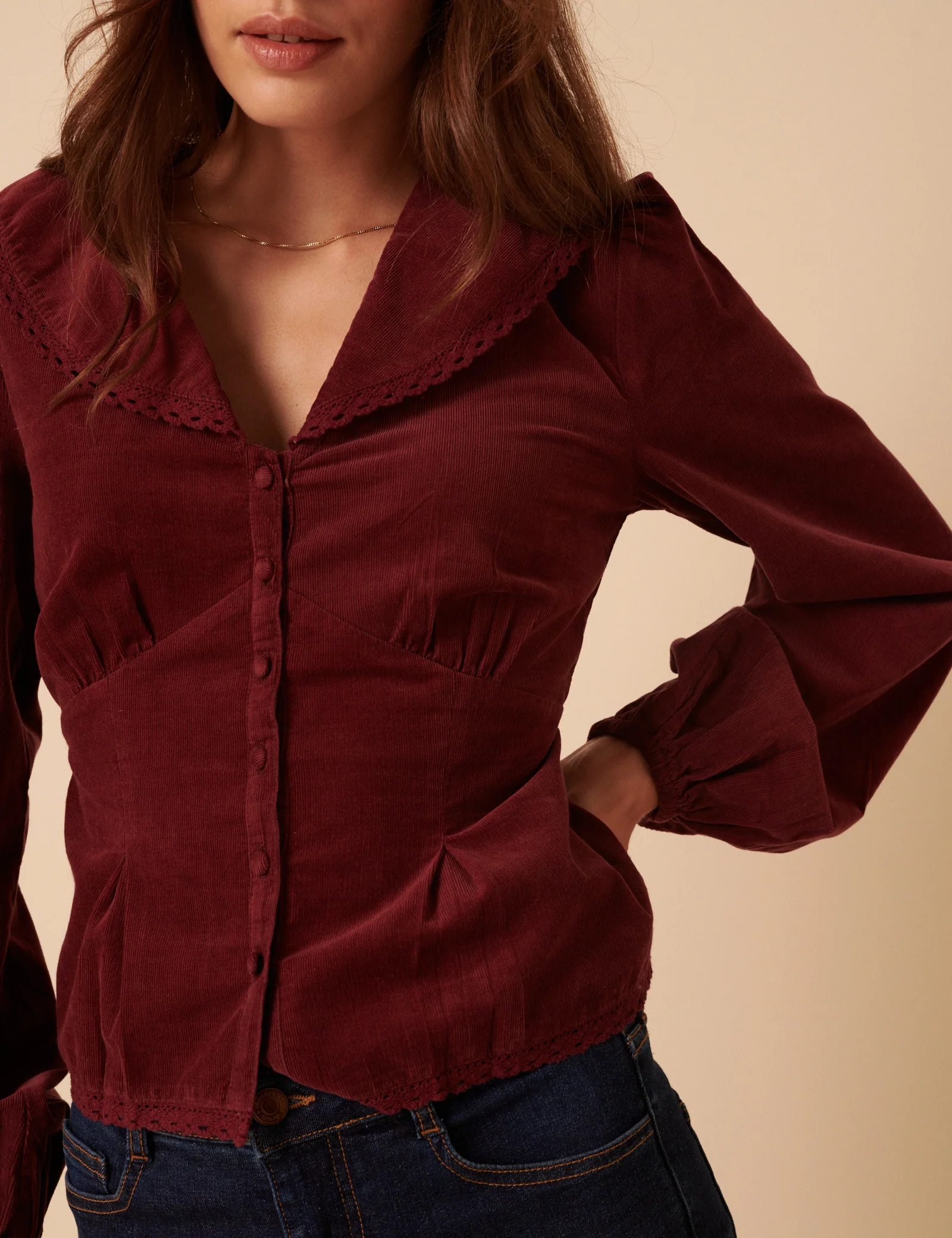 Burgundy Peter Pan Collar Blouse - Image 2
